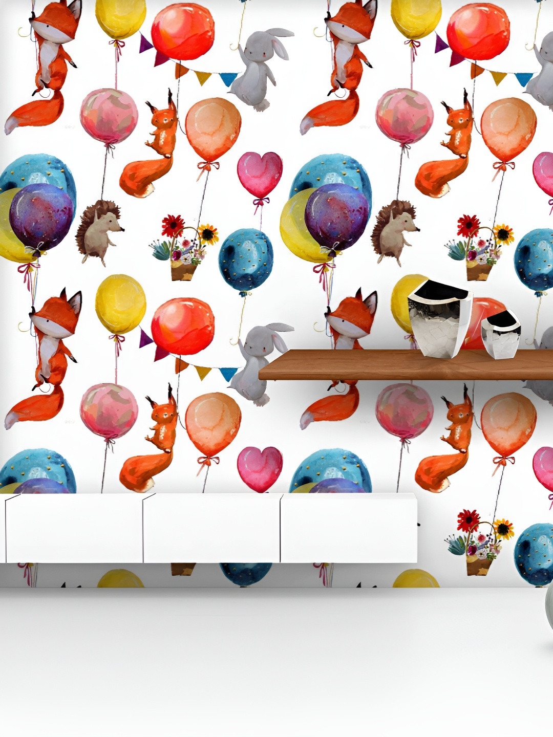 

ArtzFolio Printed UV-Resistant Anti-Bacterial Animals With Balloons Peel & Stick Wallpaper, Multi