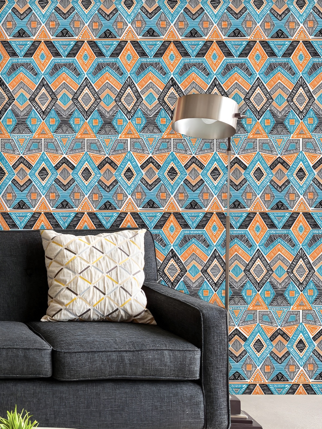 

ArtzFolio Printed UV-Resistant Anti-Bacterial Hand-Drawn Geometric Pattern Peel & Stick Wallpaper, Multi