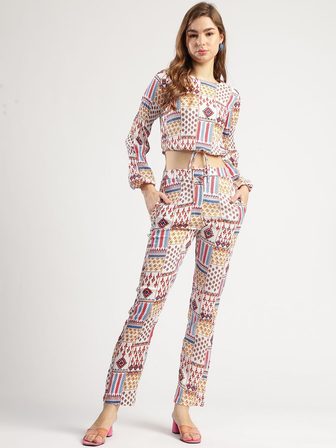

T TRYON ULTIMATE Women Printed Top & Trousers Co-Ords, White