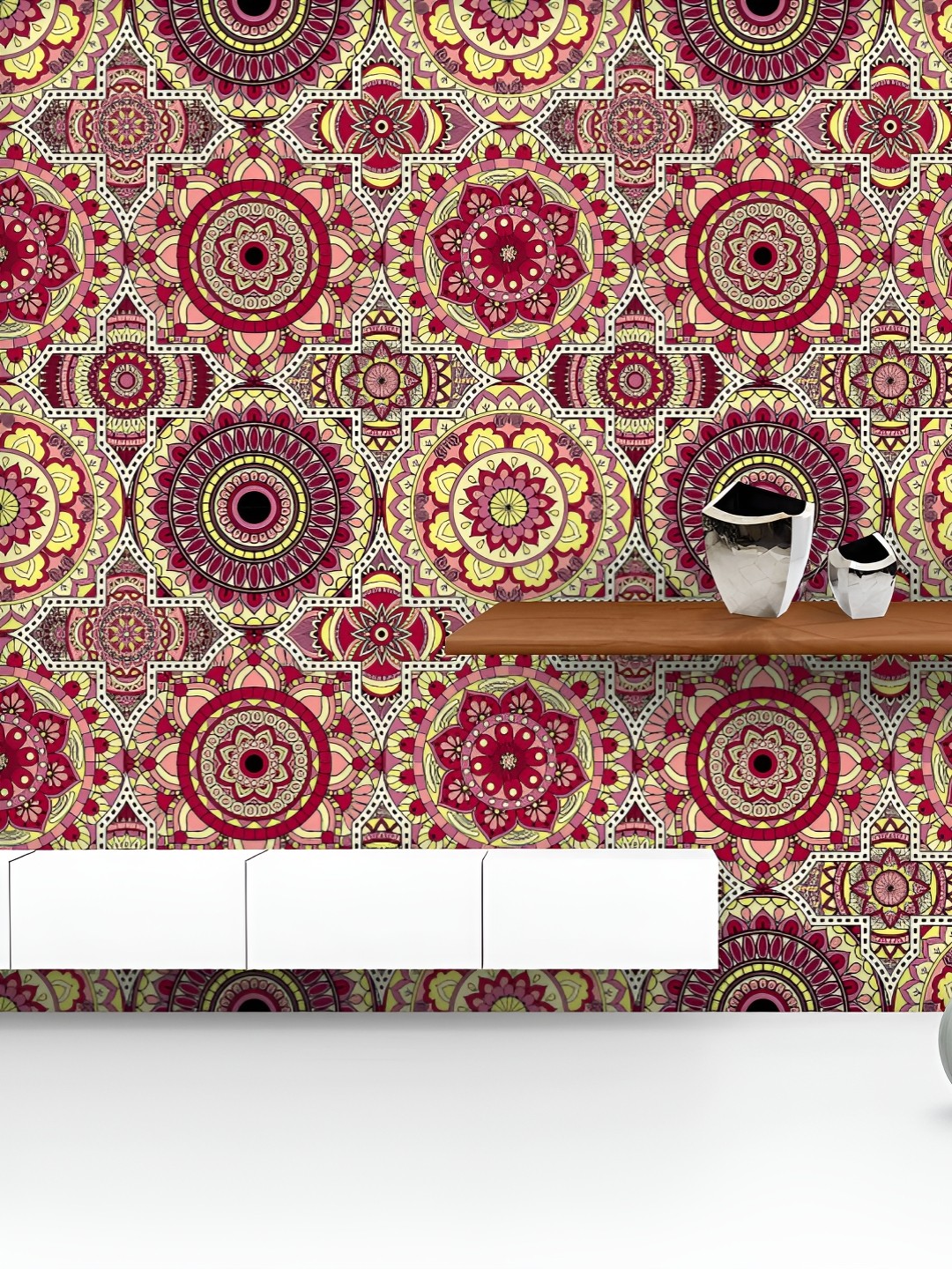 

ArtzFolio Printed UV-Resistant Anti-Bacterial Vintage Arabic Indian Motifs Peel & Stick Wallpaper, Multi