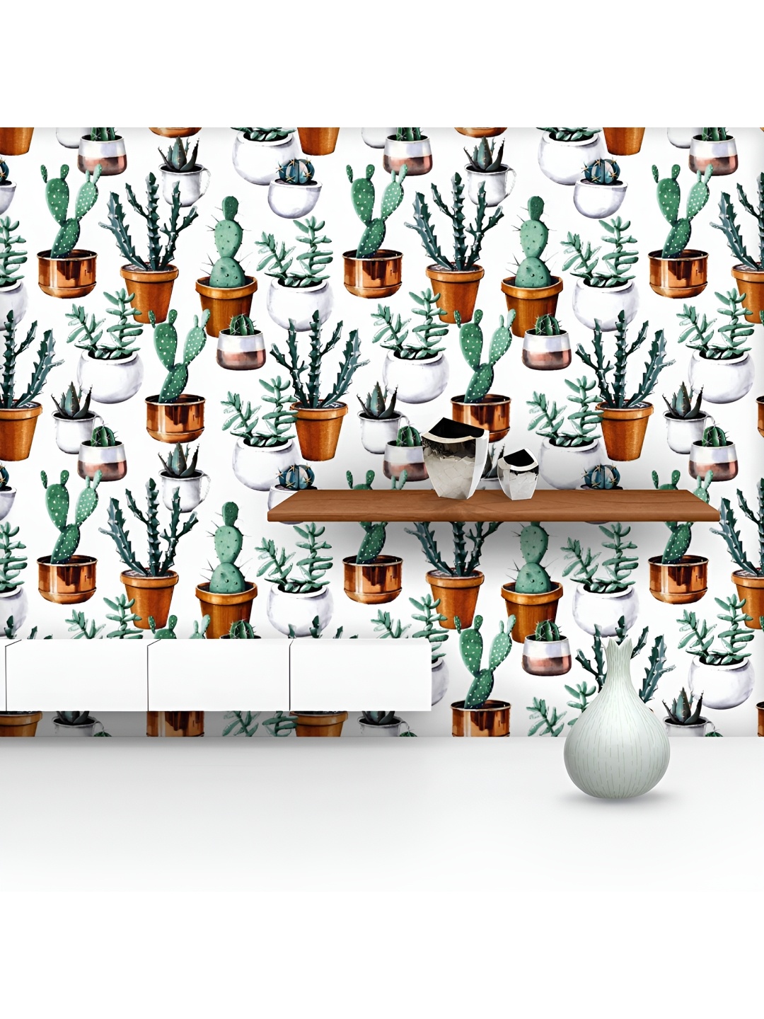 

ArtzFolio White & Green Printed UV Resistant Wallpaper