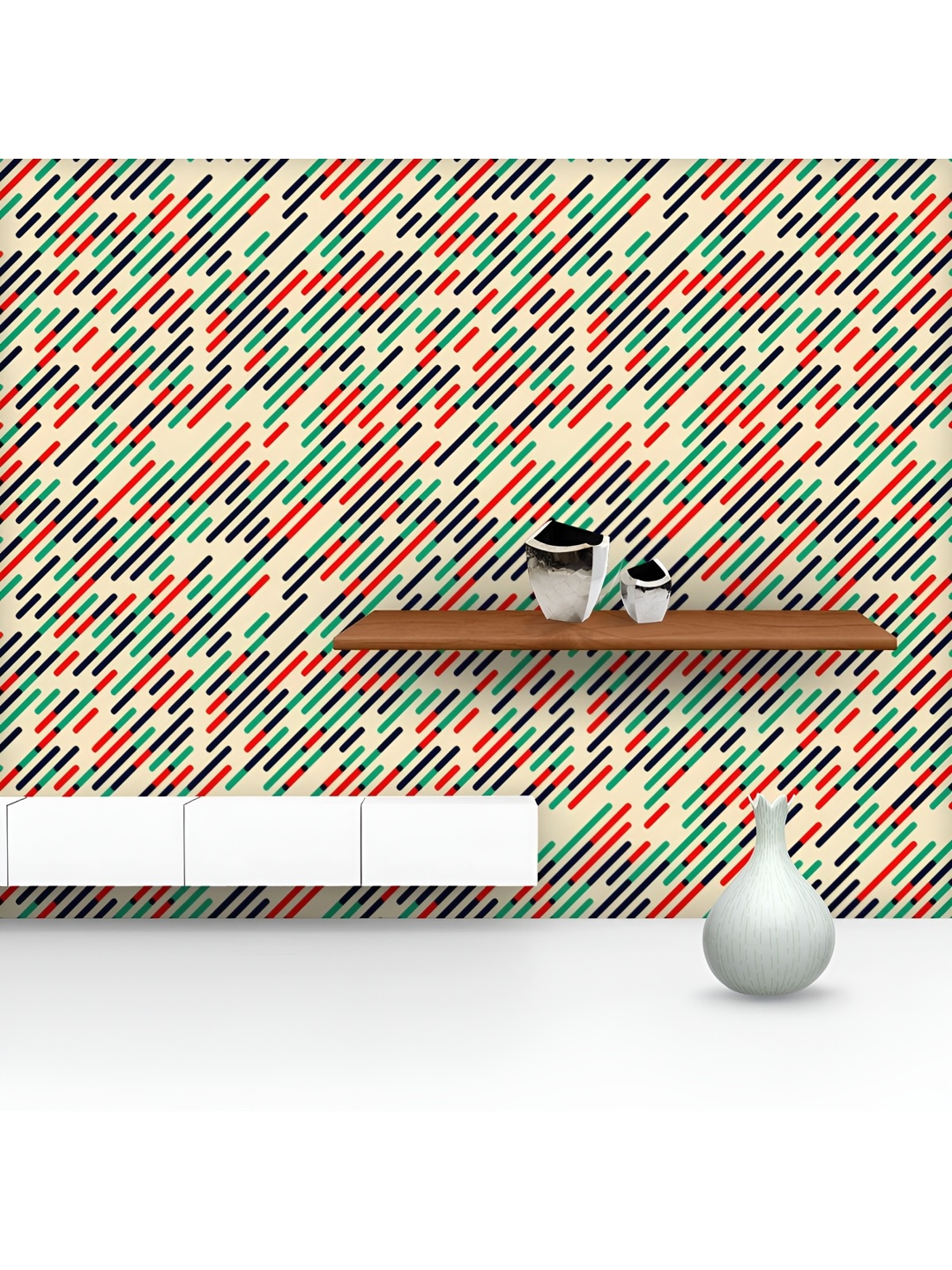 

ArtzFolio Printed UV-Resistant Anti-Bacterial Red Green Diagonal Lines Peel & Stick Wallpaper, Multi