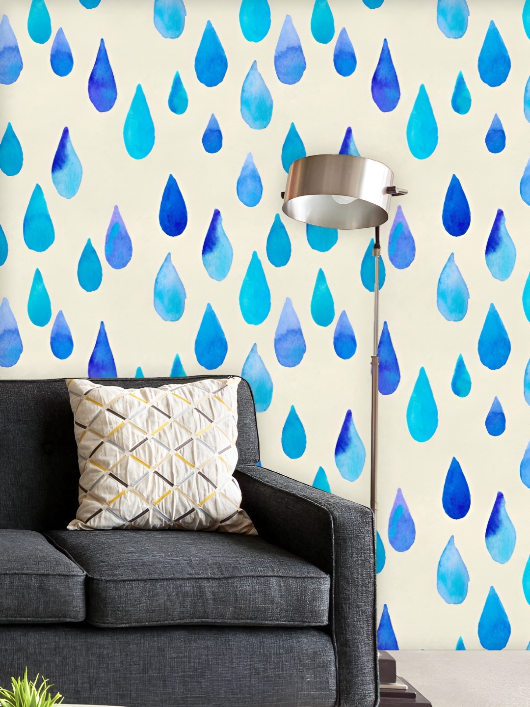 

ArtzFolio Printed UV-Resistant Anti-Bacterial Blue Raindrops Peel & Stick Wallpaper, Multi