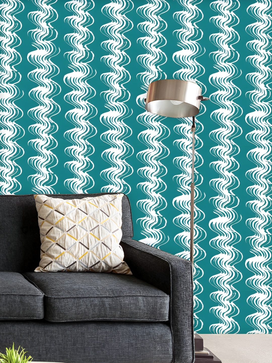 

ArtzFolio Printed UV-Resistant Anti-Bacterial Hand-Drawn Waves Peel & Stick Wallpaper, Multi