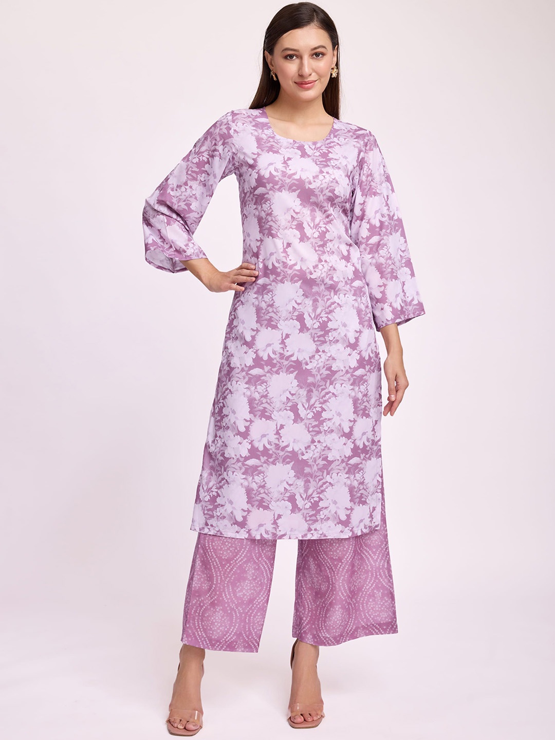 

KAYOMMI Floral Printed Kurta with Palazzo, Purple
