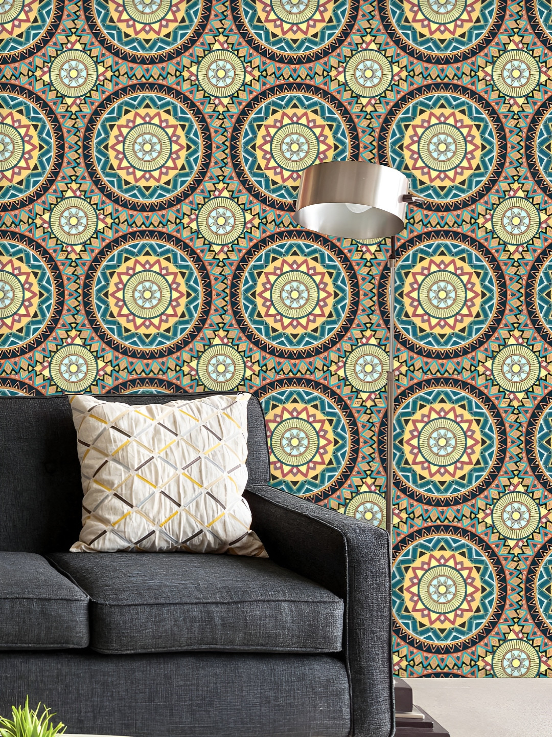 

ArtzFolio Printed UV-Resistant Anti-Bacterial Indian Ornate Flowers Peel & Stick Wallpaper, Multi