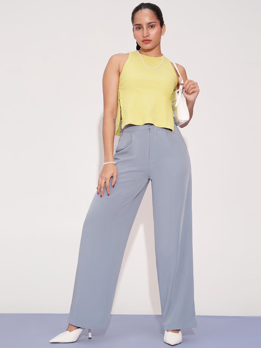 

Freakins Women Relaxed Straight Leg Loose Fit High-Rise Korean Pants, Blue