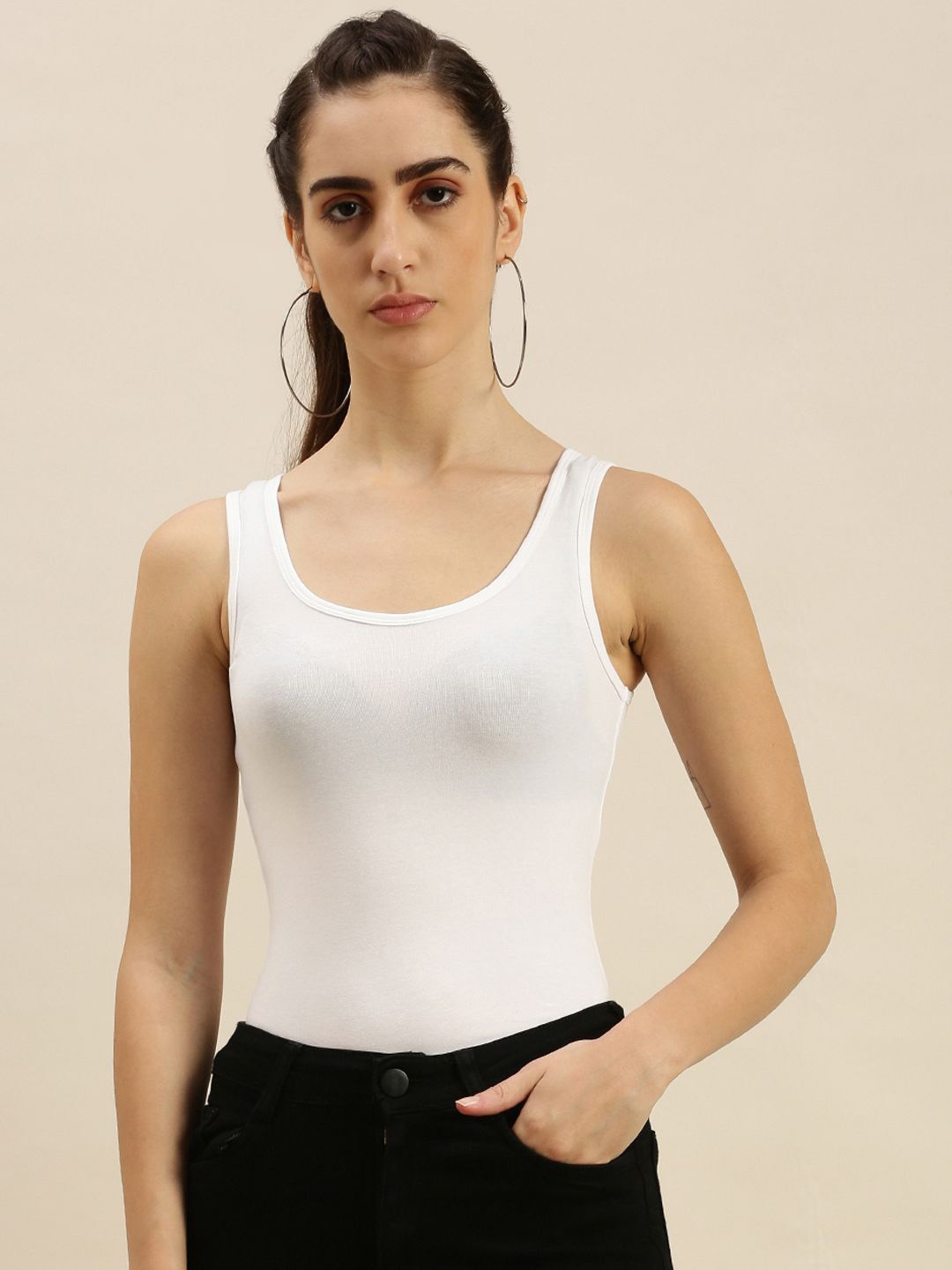 

De Moza Women Pack Of 2 Cotton Camisoles, White