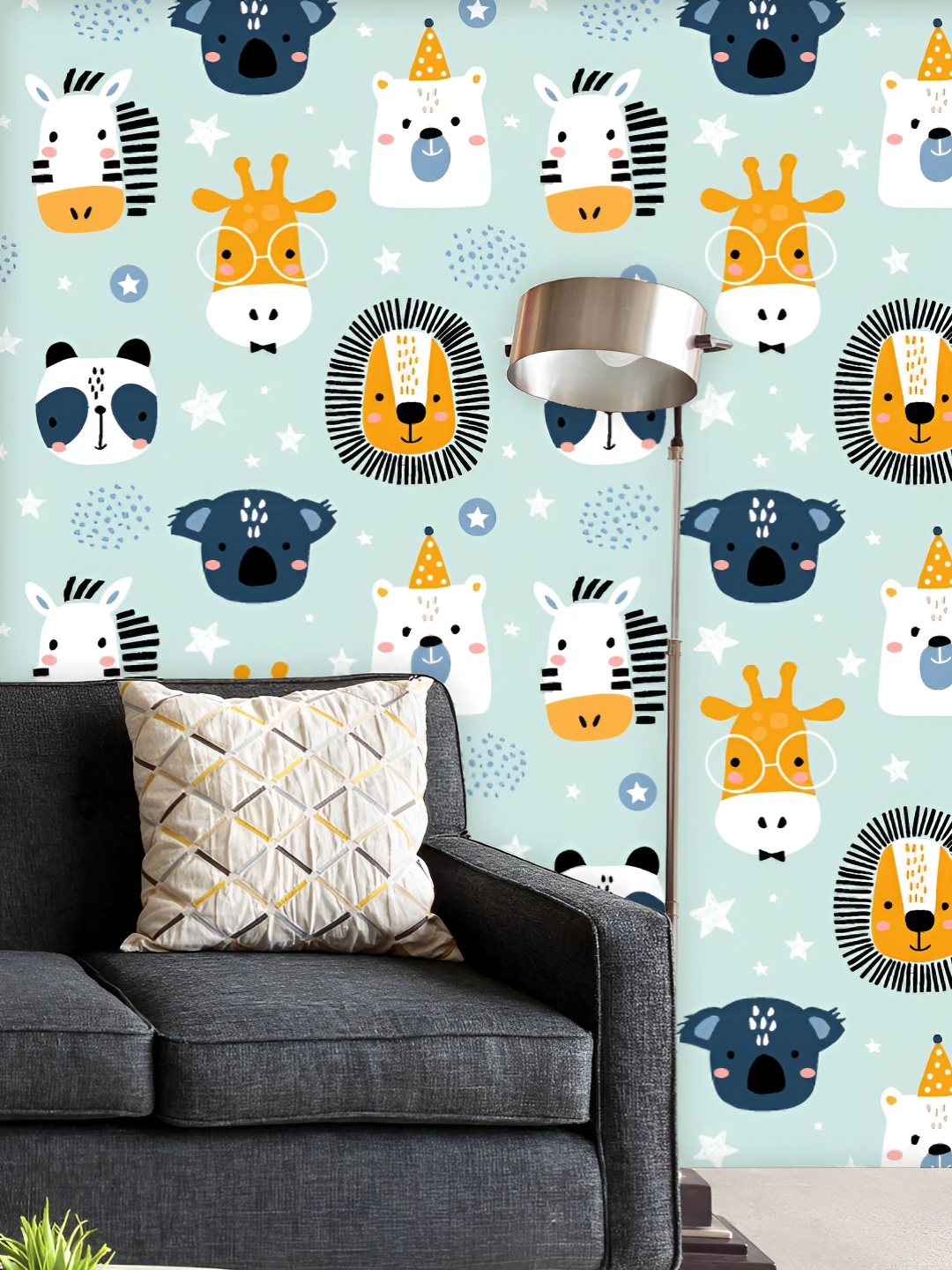 

ArtzFolio Printed UV-Resistant Anti-Bacterial Childish Animals Faces Pattern Peel & Stick Wallpaper, Multi