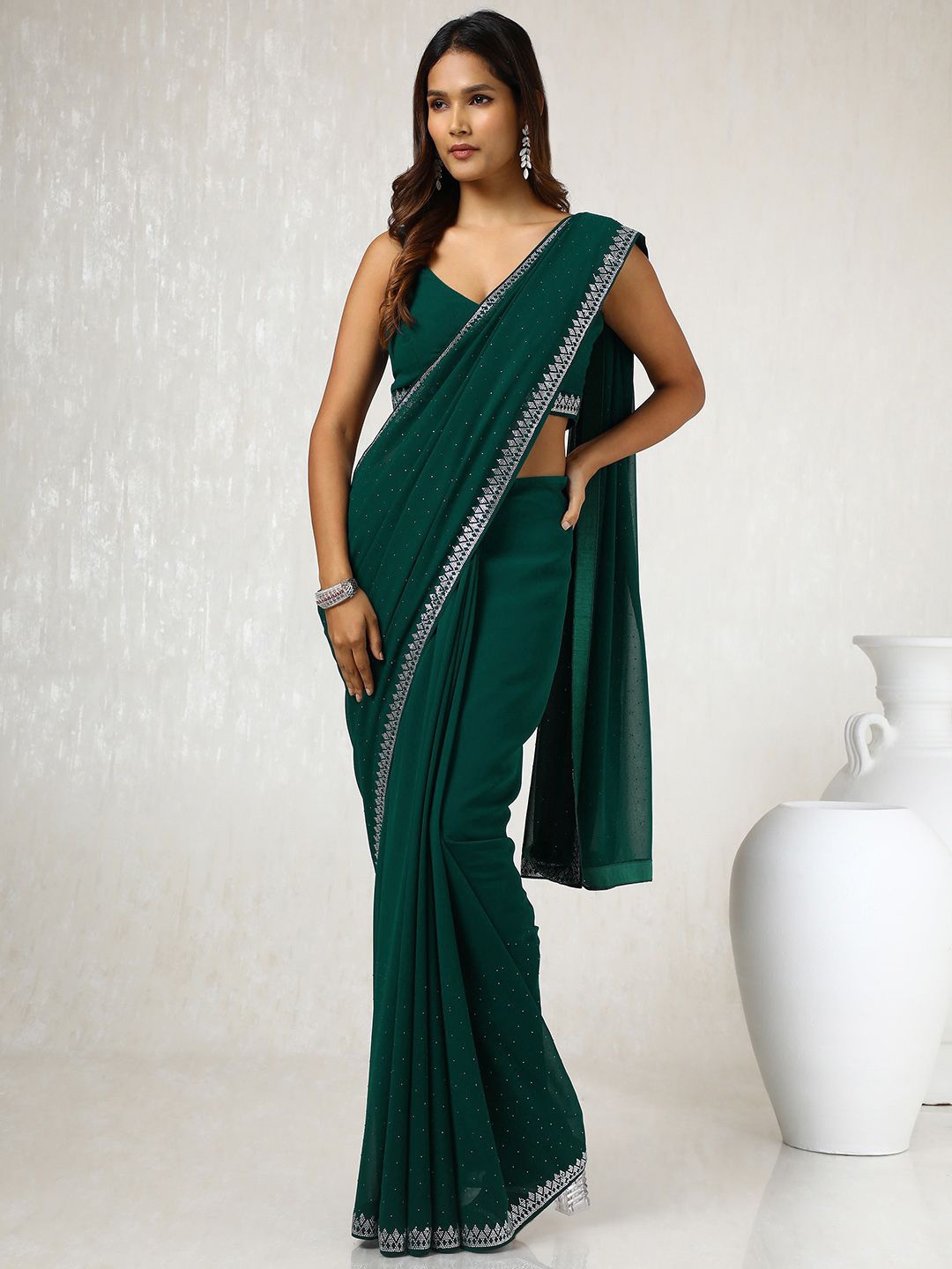 

Soch Embellished Beads and Stones Pure Georgette Saree, Teal