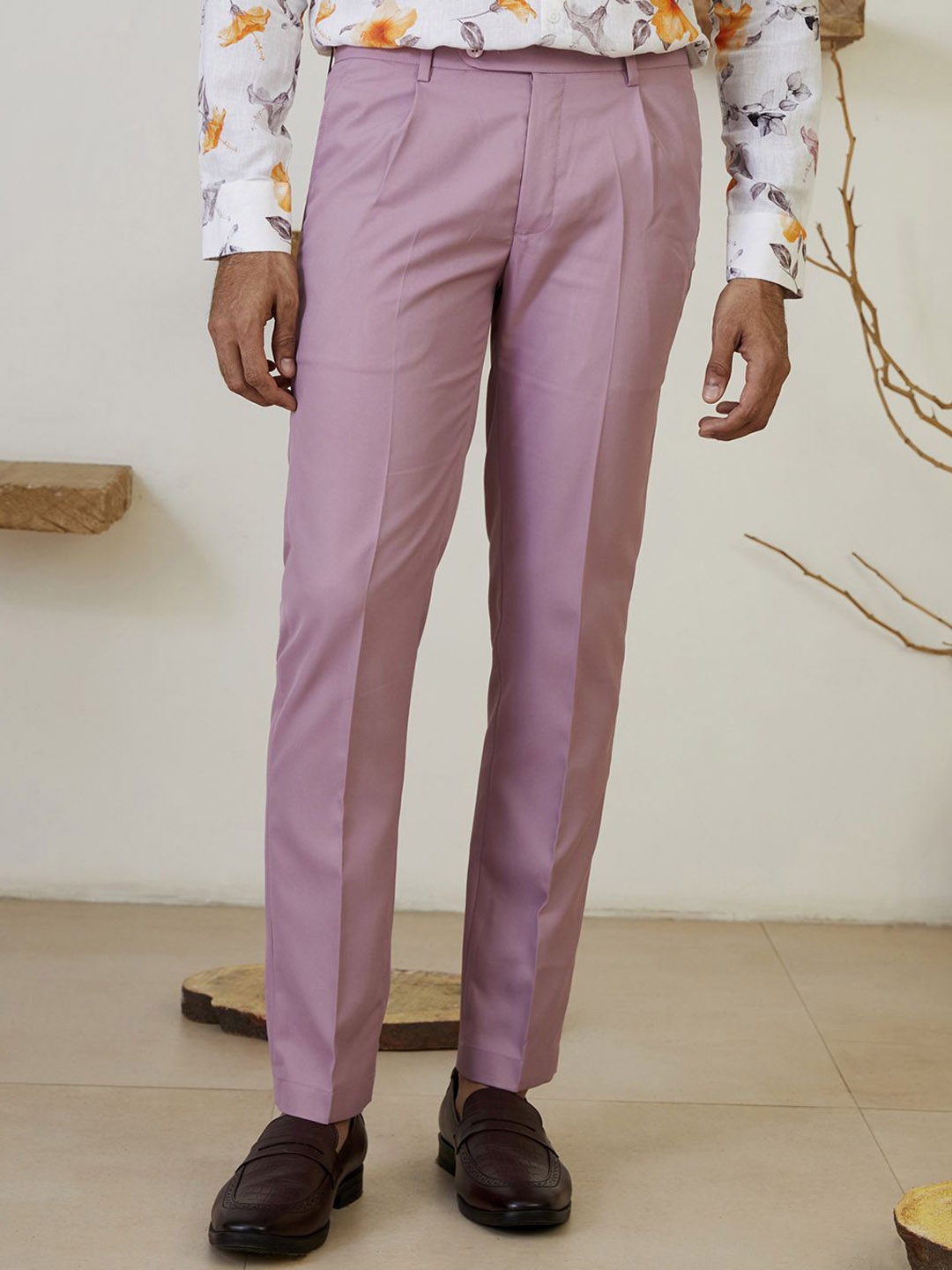 

MR BUTTON Men Slim Fit Formal Trousers, Pink