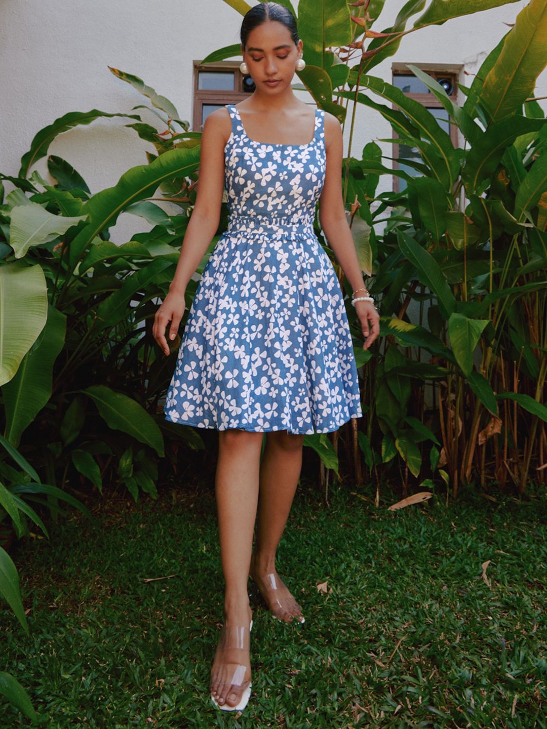 

tara and i Women Floral Printed Fit & Flare Dress, Blue