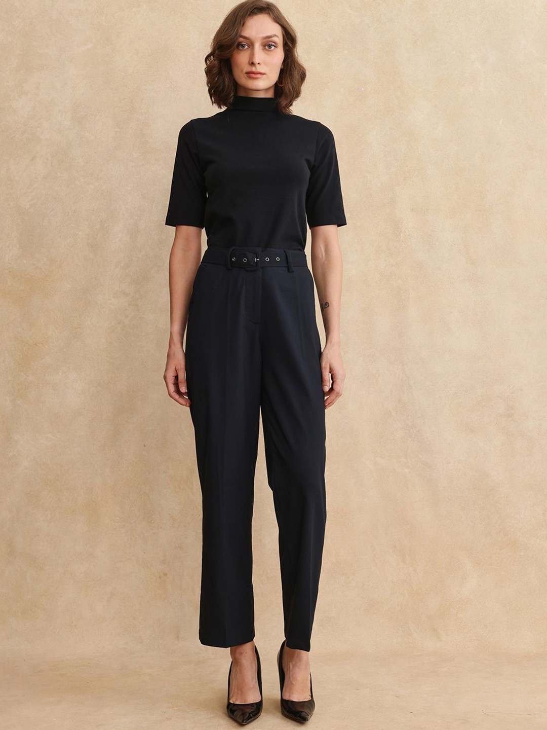 

RAREISM Women Tailored Tapered Fit High-Rise Trouser, Blue