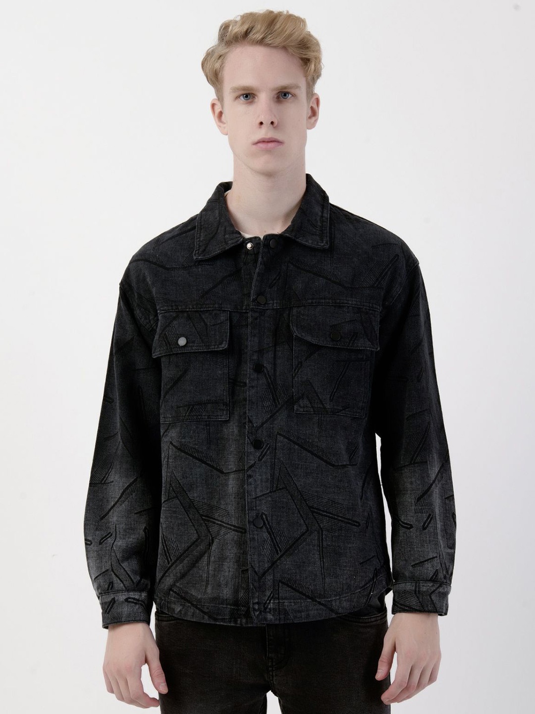 

Albion By CnM Men Abstract Printed Cotton Sweatshirt, Black