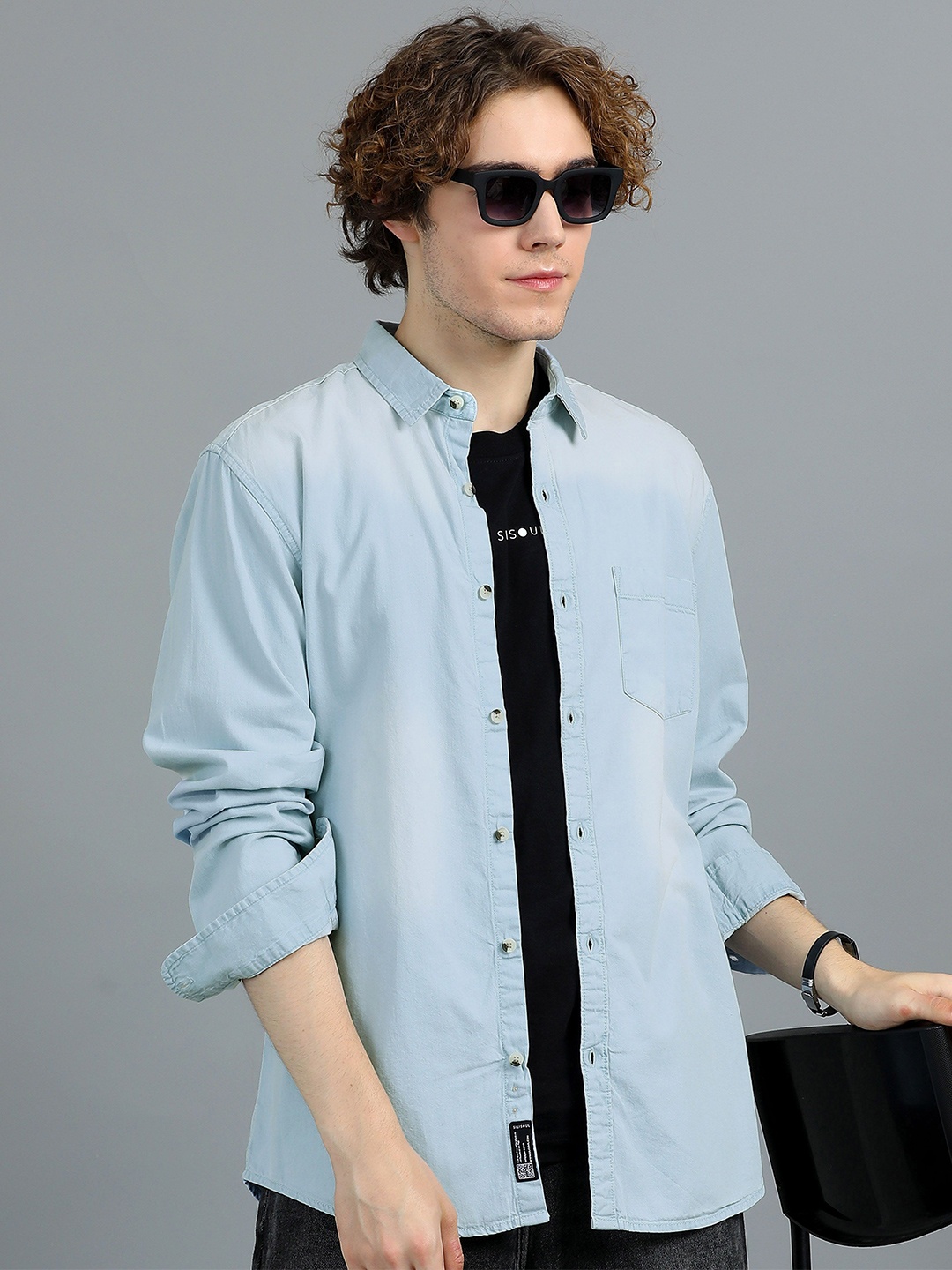 

SILISOUL Men Classic Spread Collar Faded Denim Casual Shirt, Blue