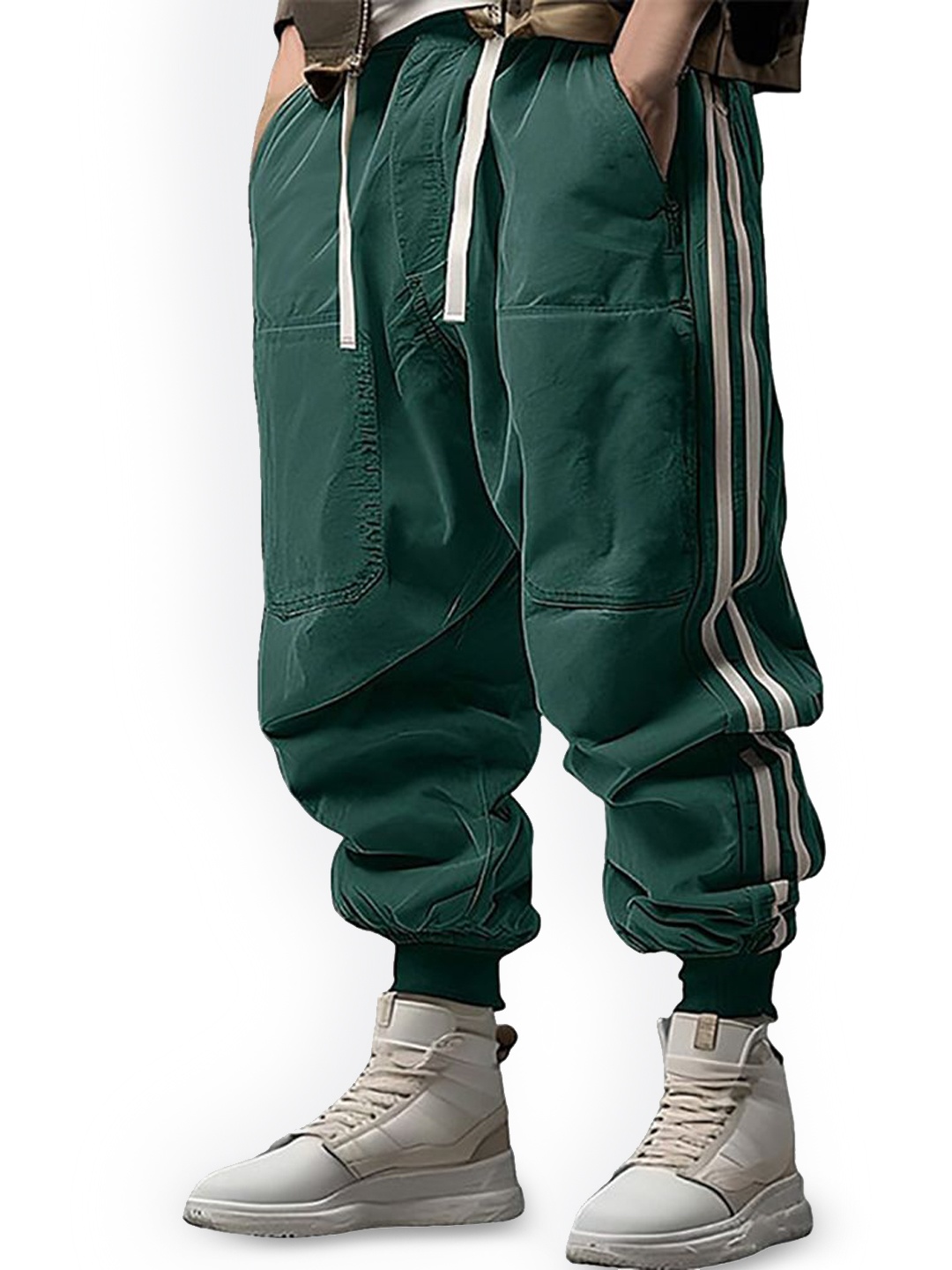 

StyleCast x Revolte Men Striped Loose Fit Easy Wash Joggers Trousers, Green
