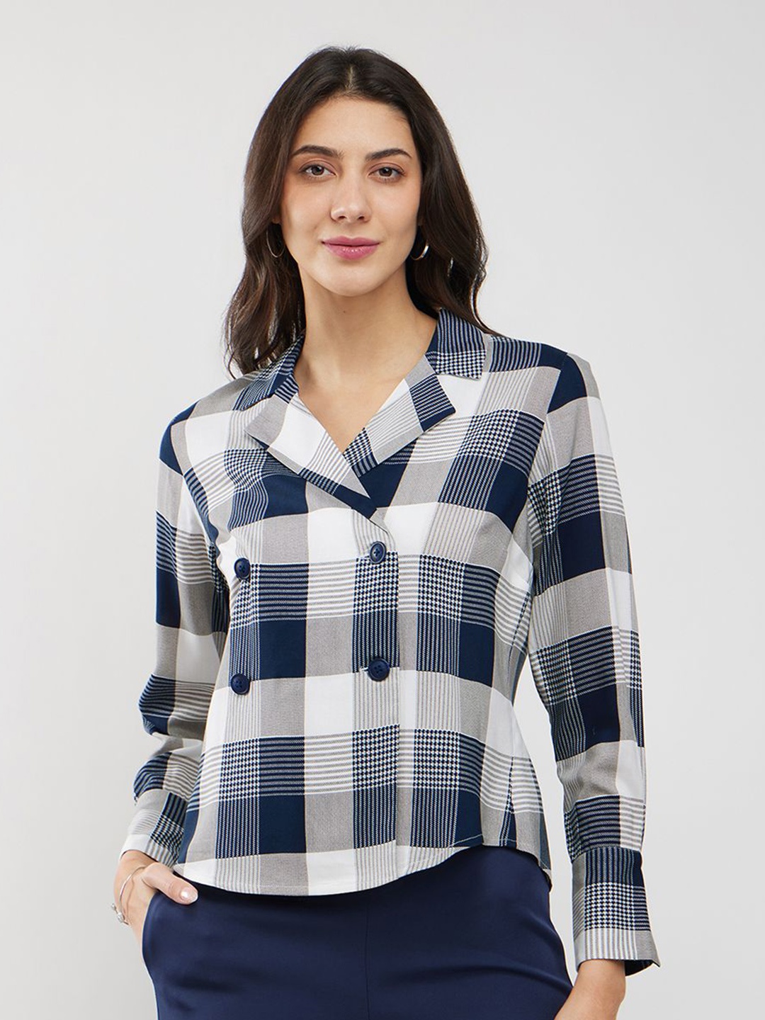 

FableStreet Women Opaque Checked Formal Shirt, Blue