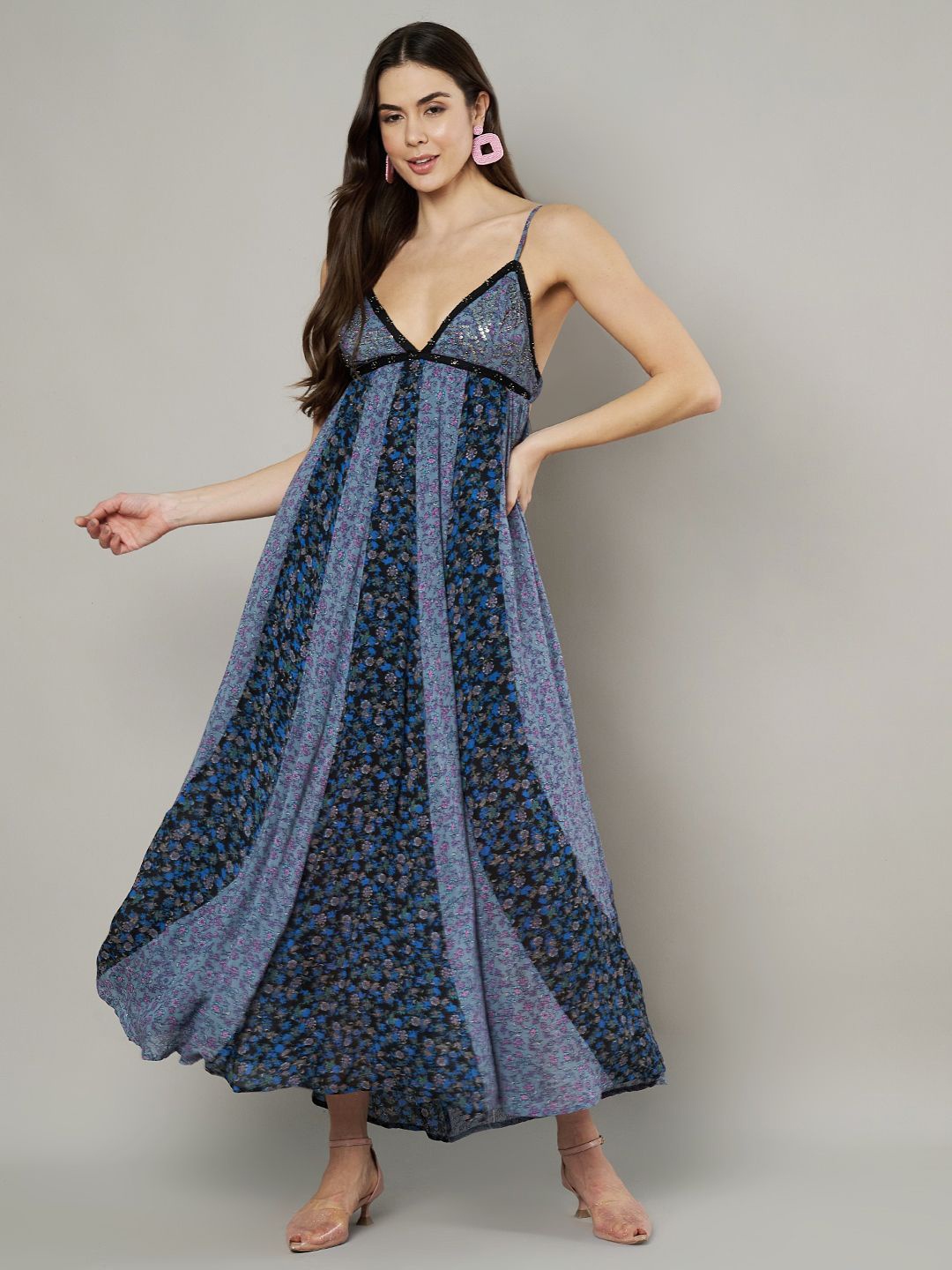 

Amagyaa Cotton Embellished Shoulder Straps Empire Dress, Grey