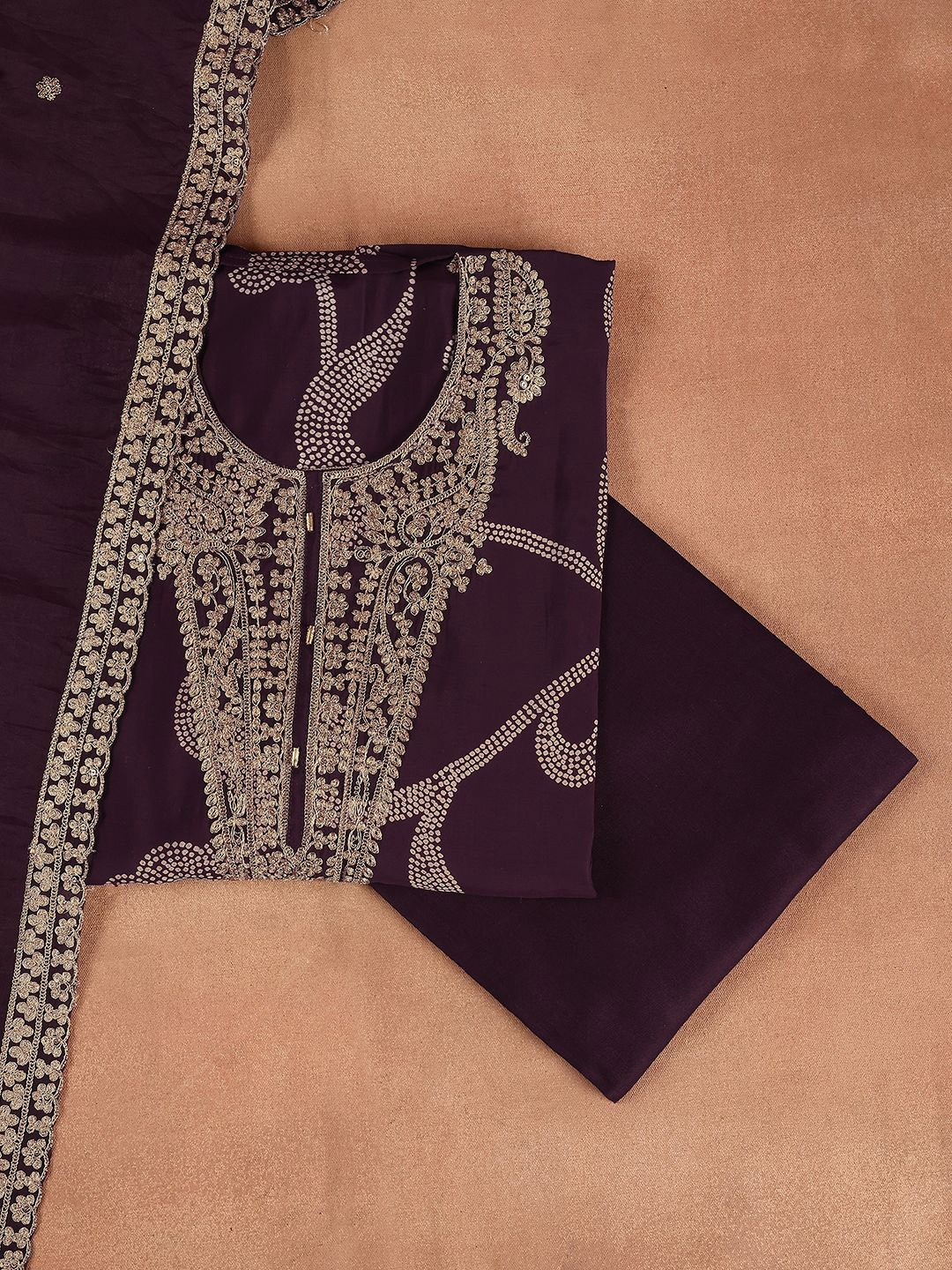 

Libas Floral Embroidered Sequinned Unstitched Dress Material, Burgundy