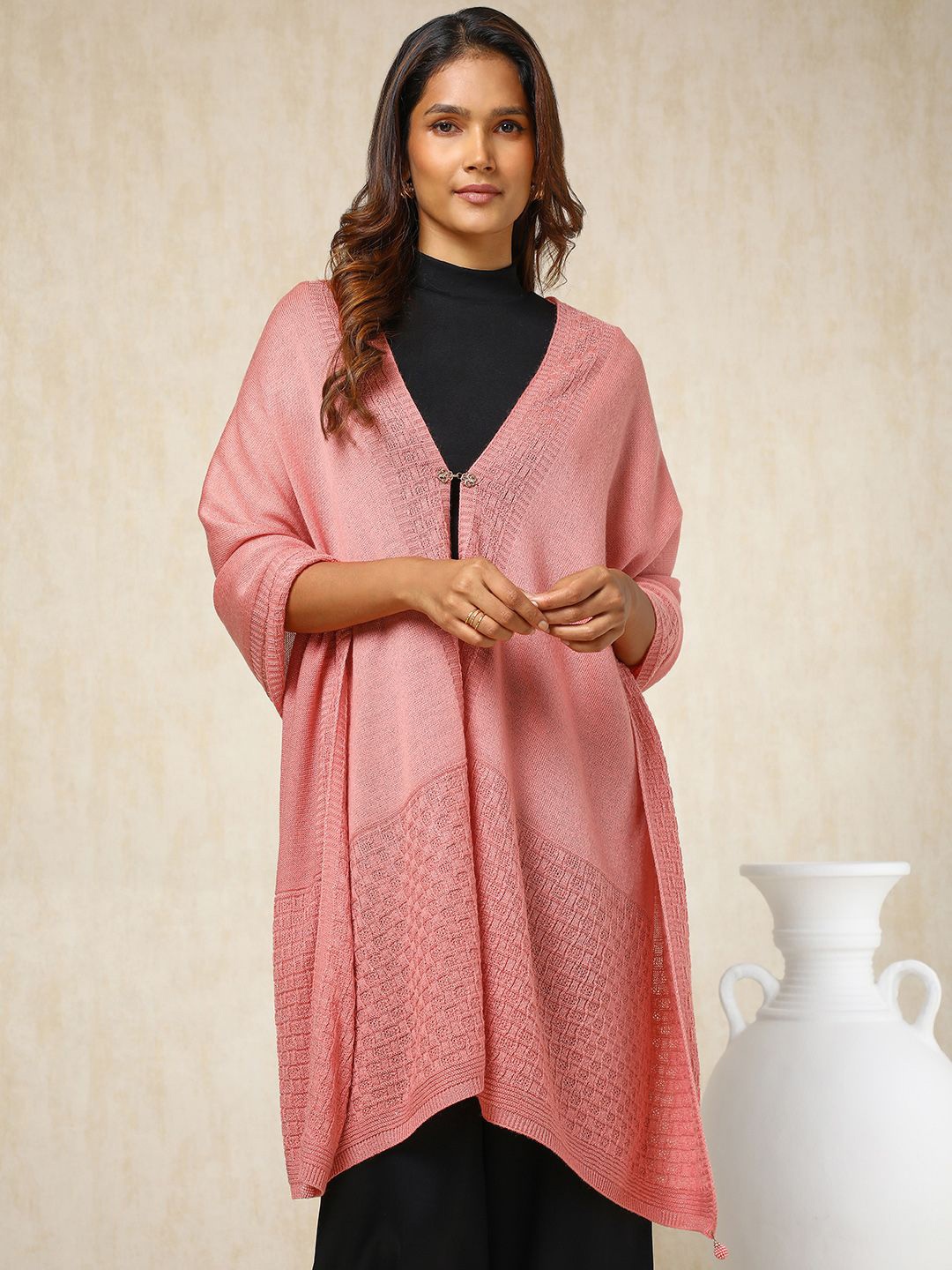

Soch Floral Woven Design Acrylic Shawl, Peach