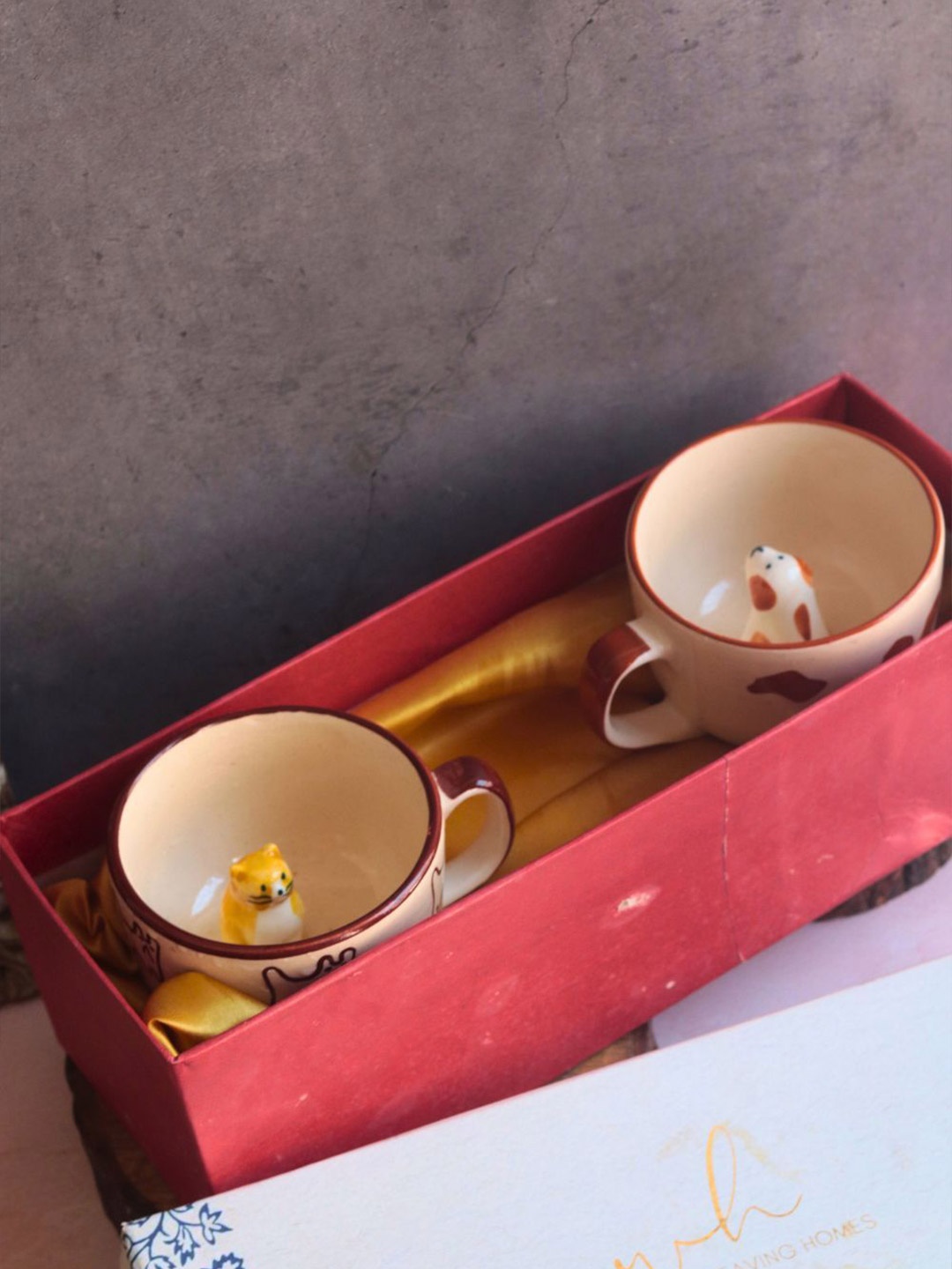 

WEAVING HOMES Brown & Cream-Coloured 2 Pieces Printed Ceramic Glossy Cups
