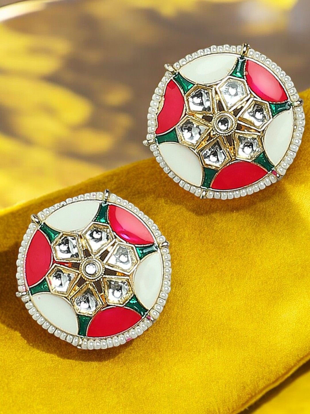 

Anouk Gold-Toned Kundan Studded & Meenakari Circular Studs Earrings