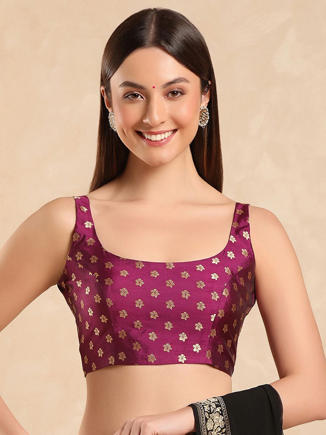 

Aanyor Women Printed U-Neck Sleeveless Saree Blouse, Purple