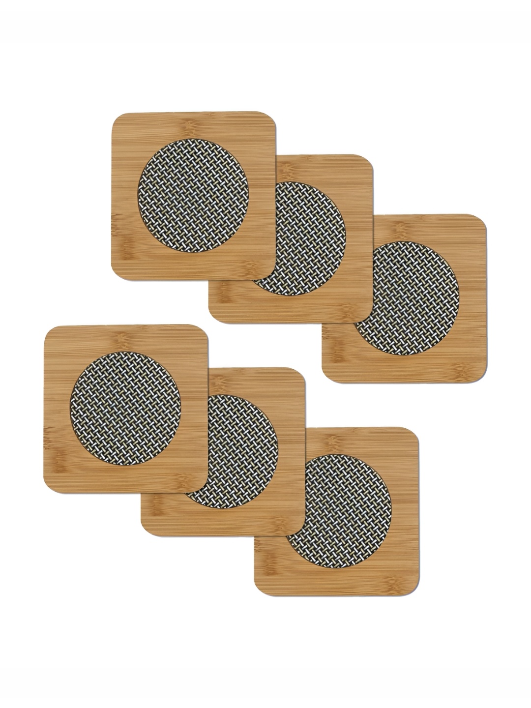 

HOKIPO Brown & Grey 6 Pieces Textured Wooden Coasters