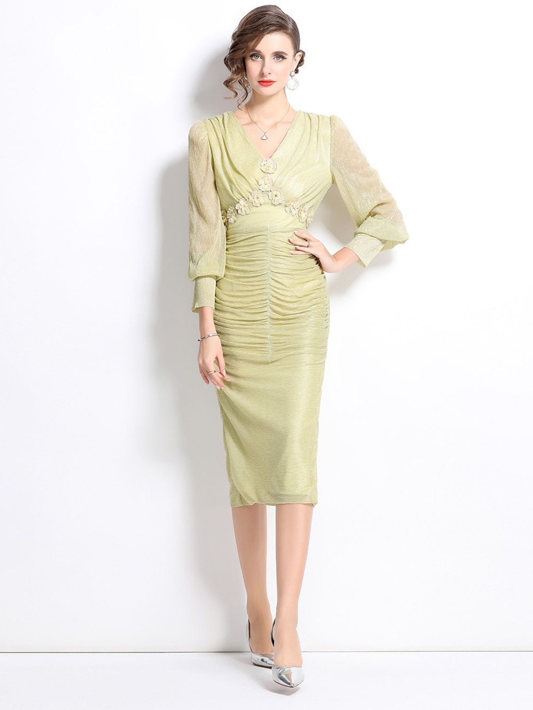 

JC Collection Women V-Neck Sheath Midi Dress, Green