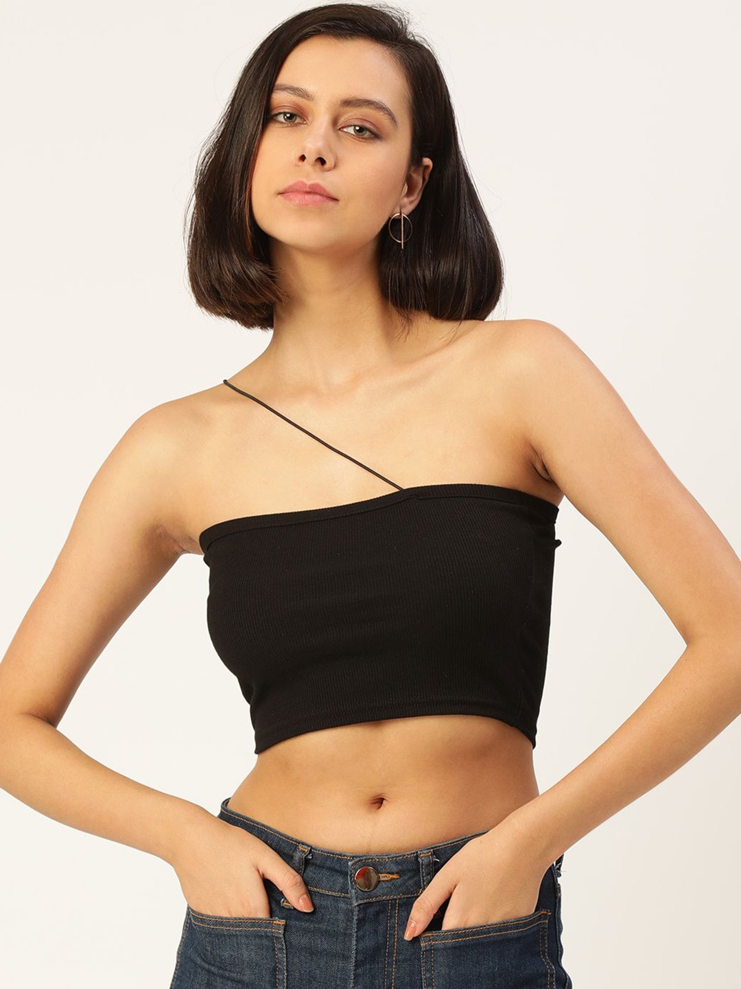 

SHECZZAR Women Off-Shoulder Tube Crop Top, Black