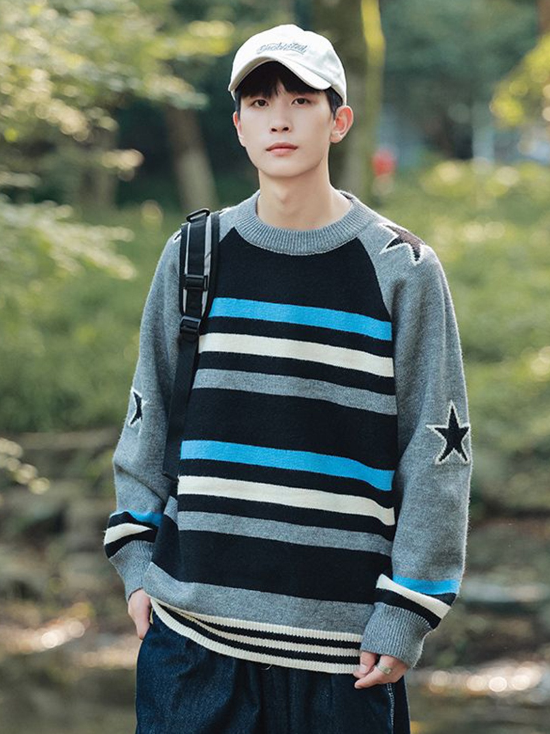 

StyleCast x Revolte Men Striped Colourblocked Longline Pullover, Grey