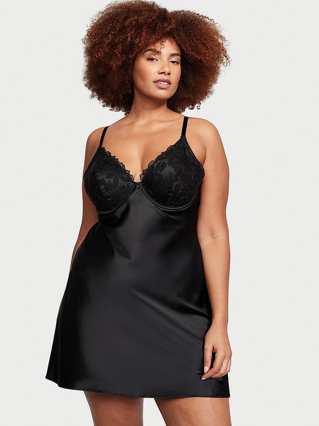 

Victoria's Secret Floral Laced Above Knee- Length Nightdress, Black