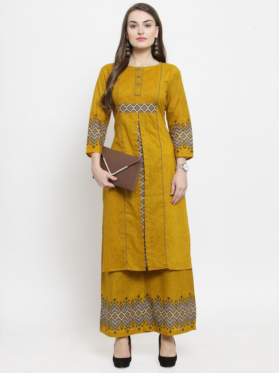 

Indibelle Abstract Printed Boat Neck Cotton Straight Kurta, Yellow