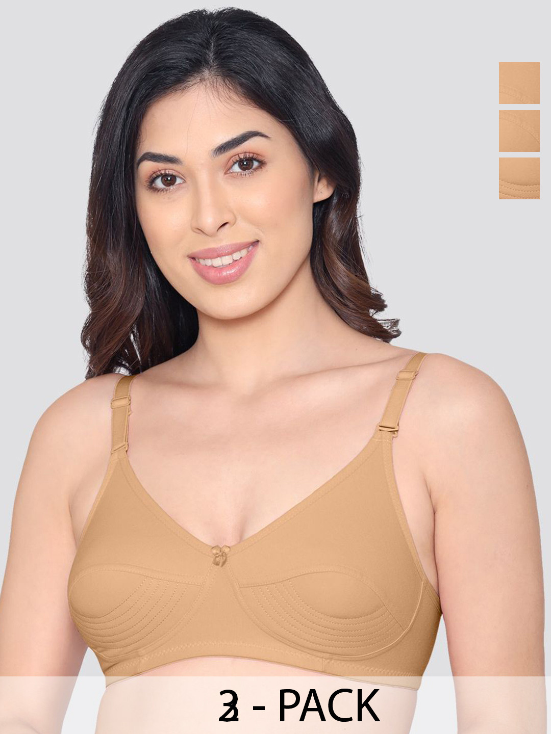 

Kalyani Pack of 3 Full Coverage Everyday Bra, Camel brown