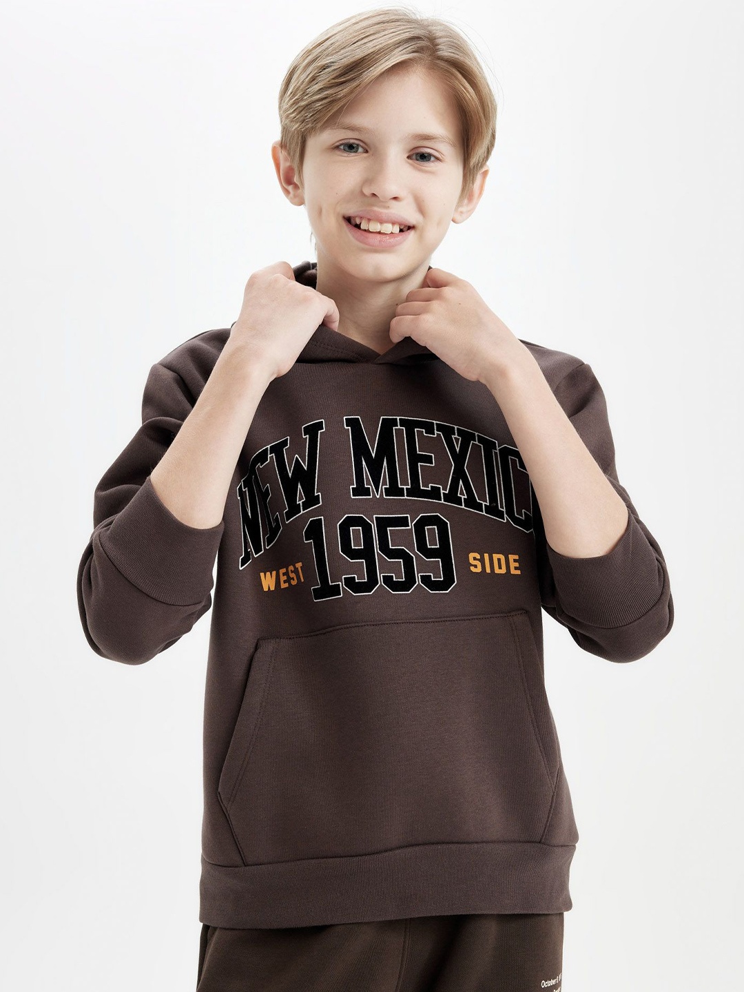 

DeFacto Boys Typography Printed Pullover, Brown