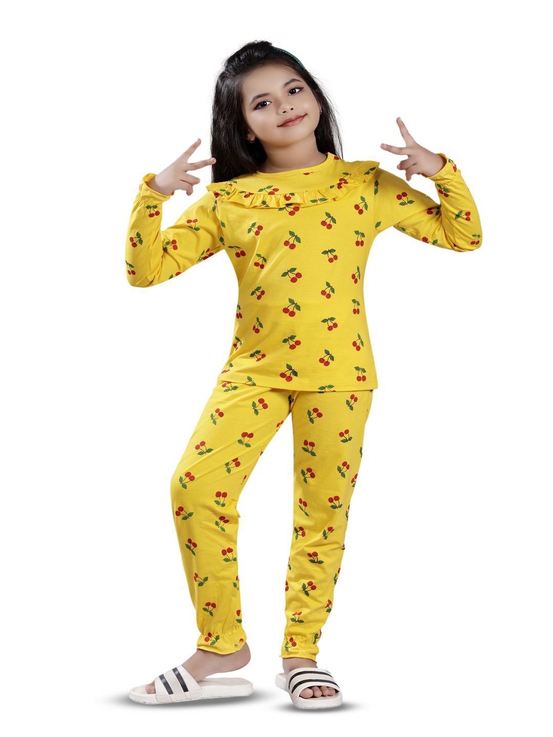 

BAESD Girls Round Neck Printed Cotton Top With Leggings, Yellow