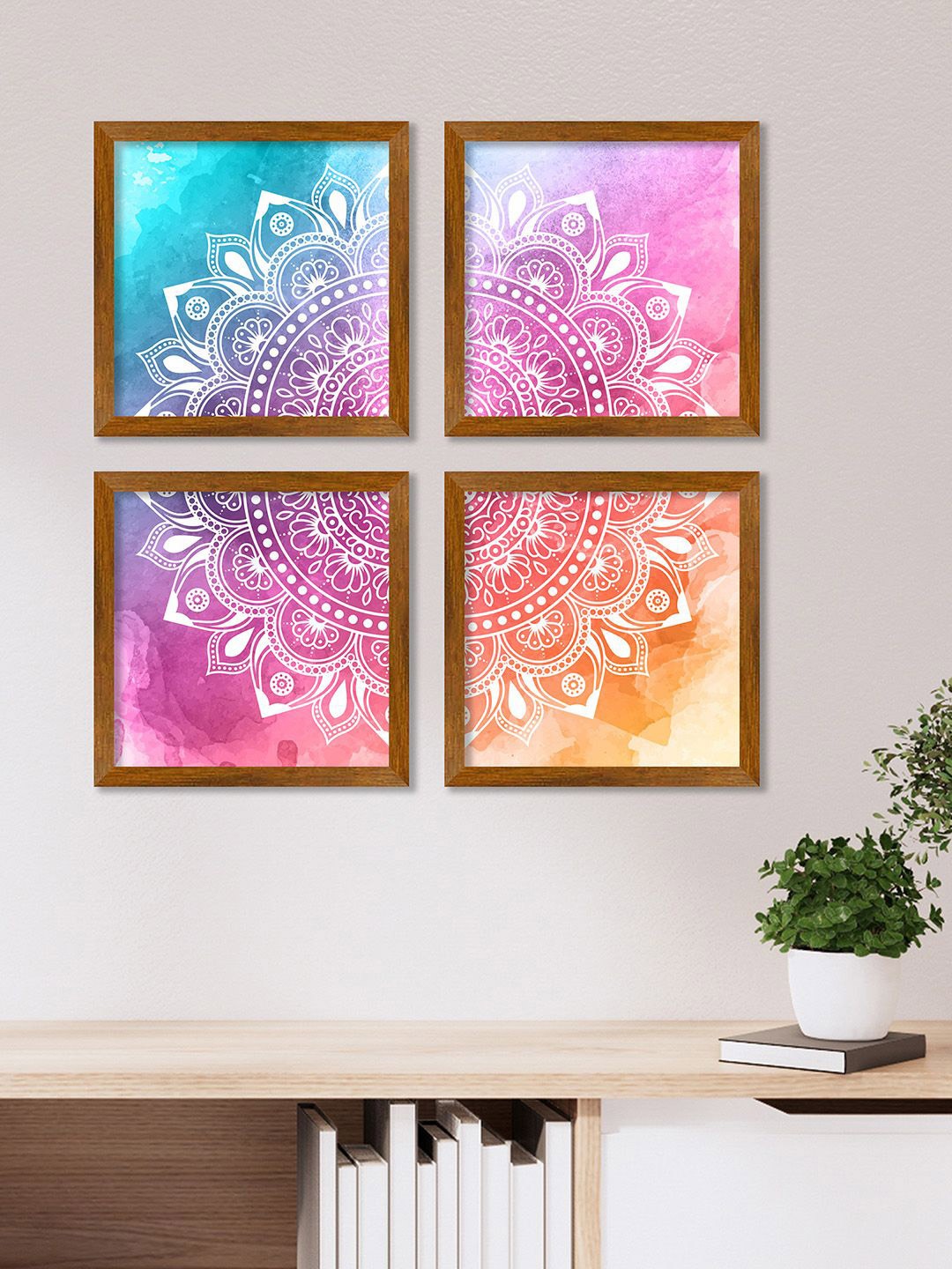 

ArtVibes Pink & Blue 4 Pieces Mandala Floral Wooden Painting Wall Arts