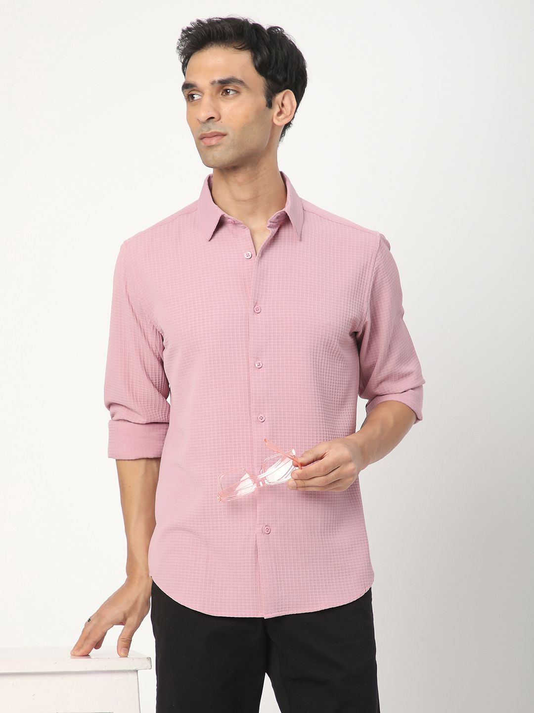 

R&B Men Opaque Printed Casual Shirt, Pink