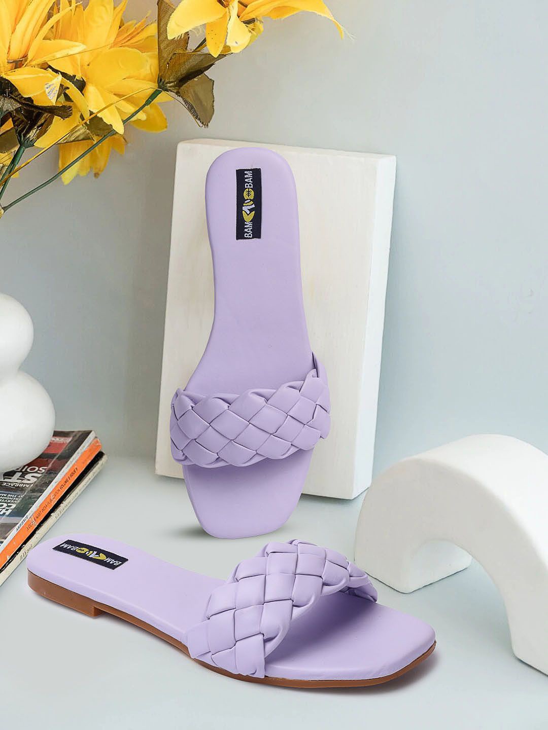 

bam bam Women Textured Open Toe Flats, Purple