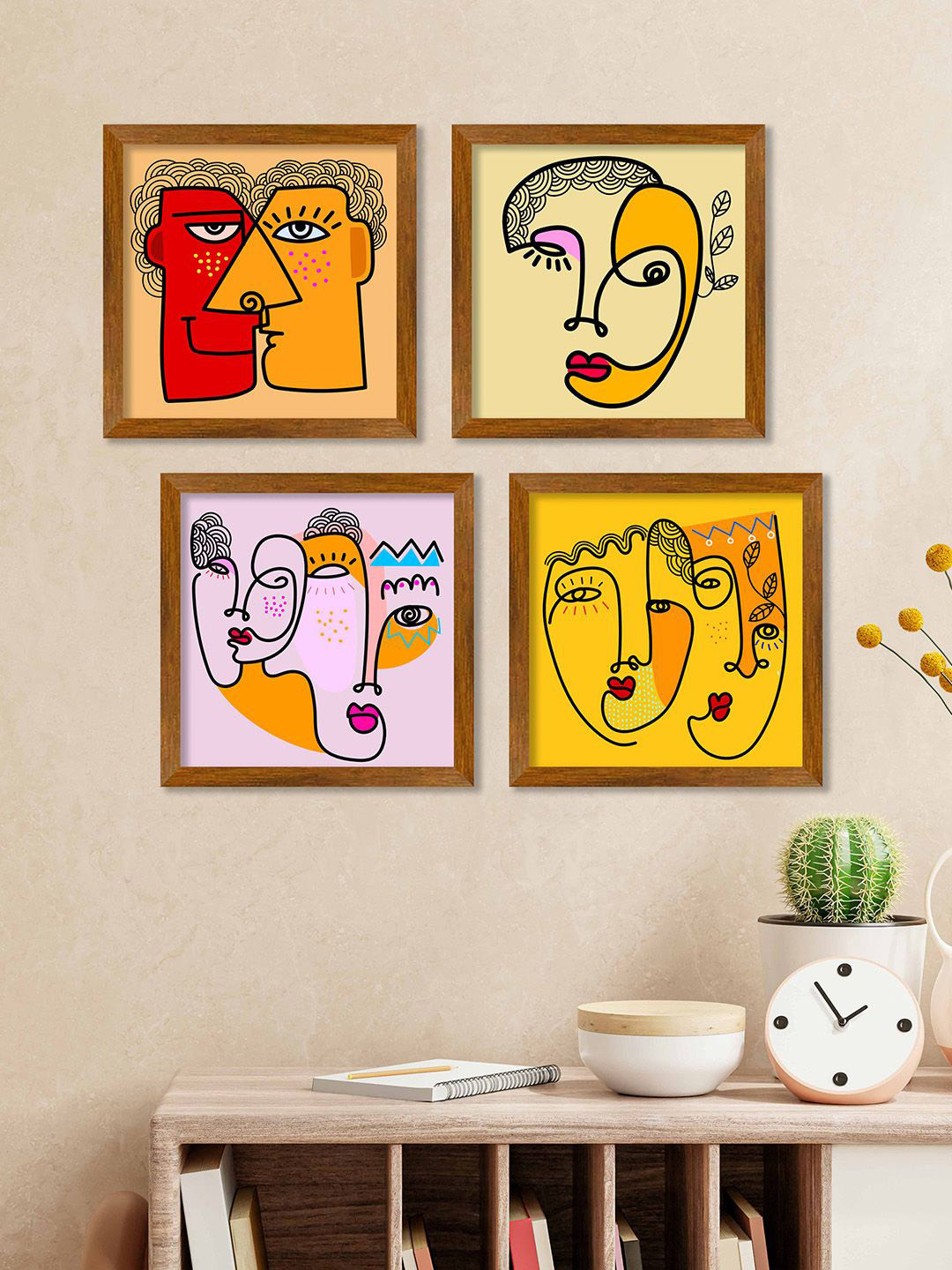 

ArtVibes Yellow & Pink 4 Pieces Printed Wooden Wall Art