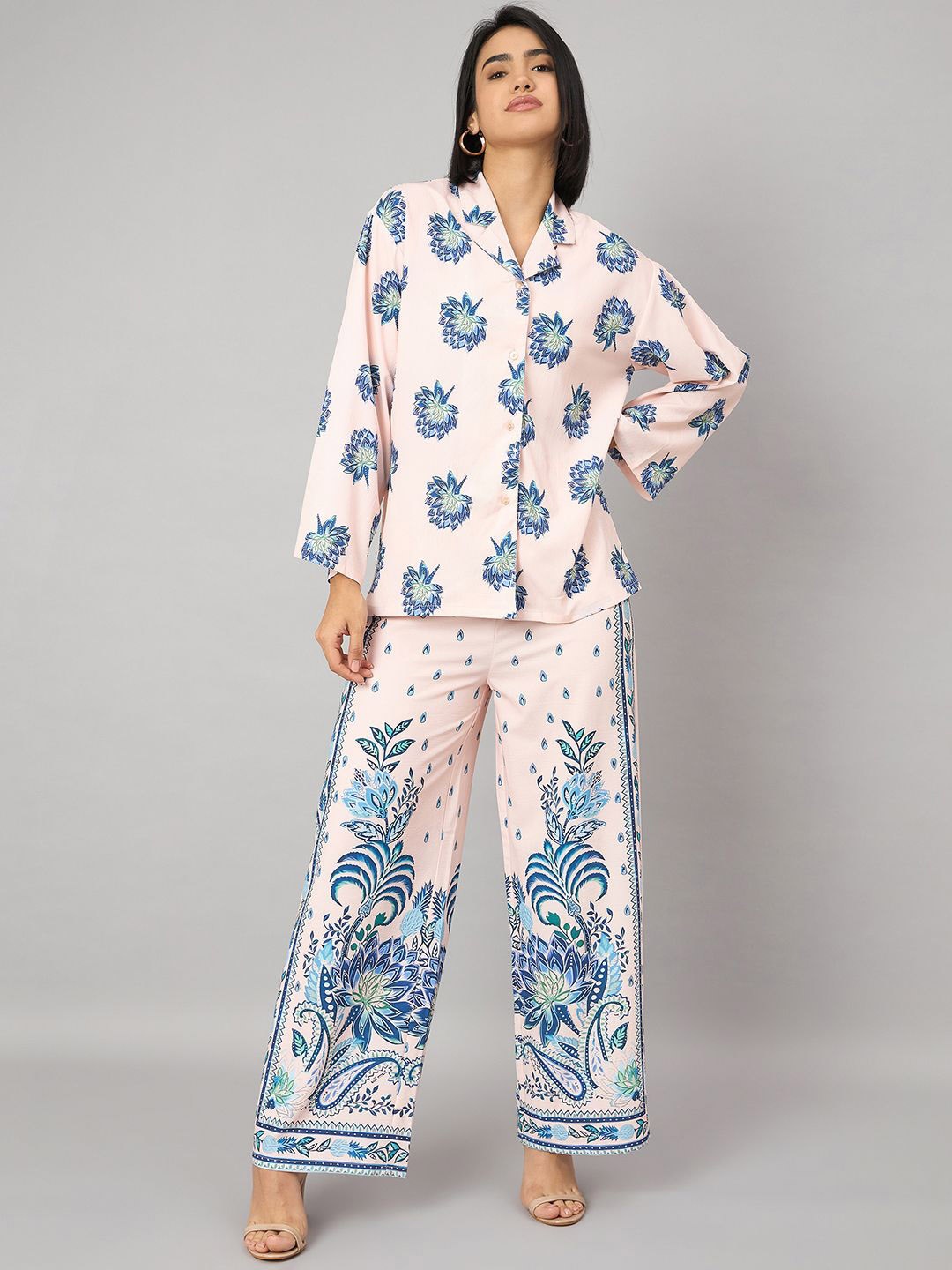 

Orchid Blues Printed Long Sleeves Shirt With Trouser, Peach