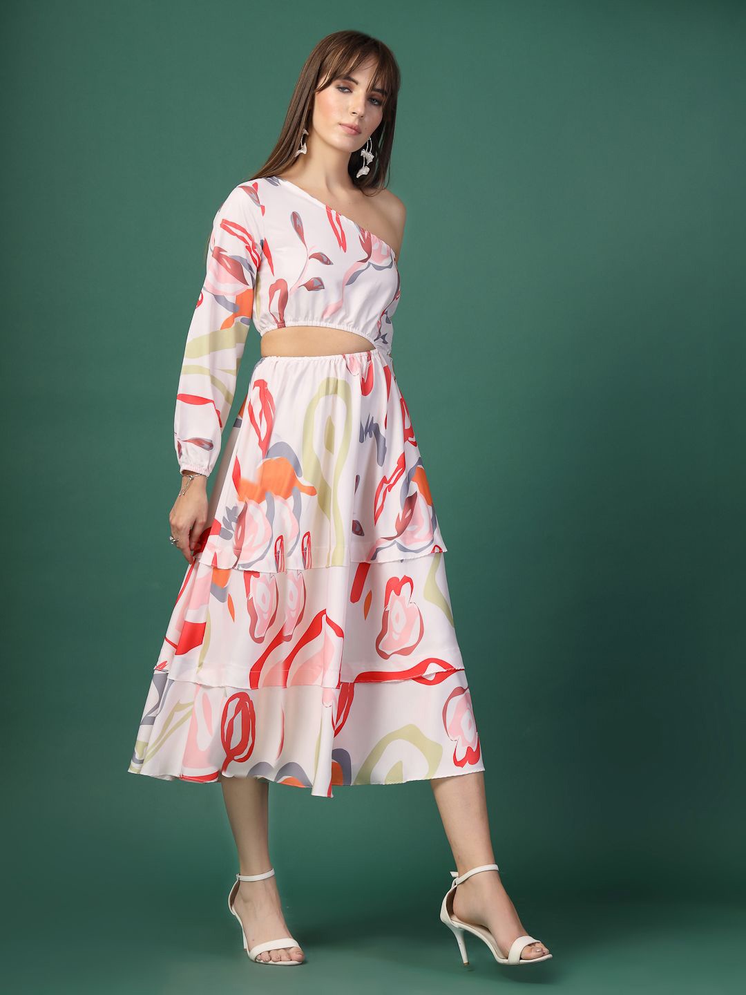 

Oomph! Women Floral Printed Fit and Flare Midi Dress, White