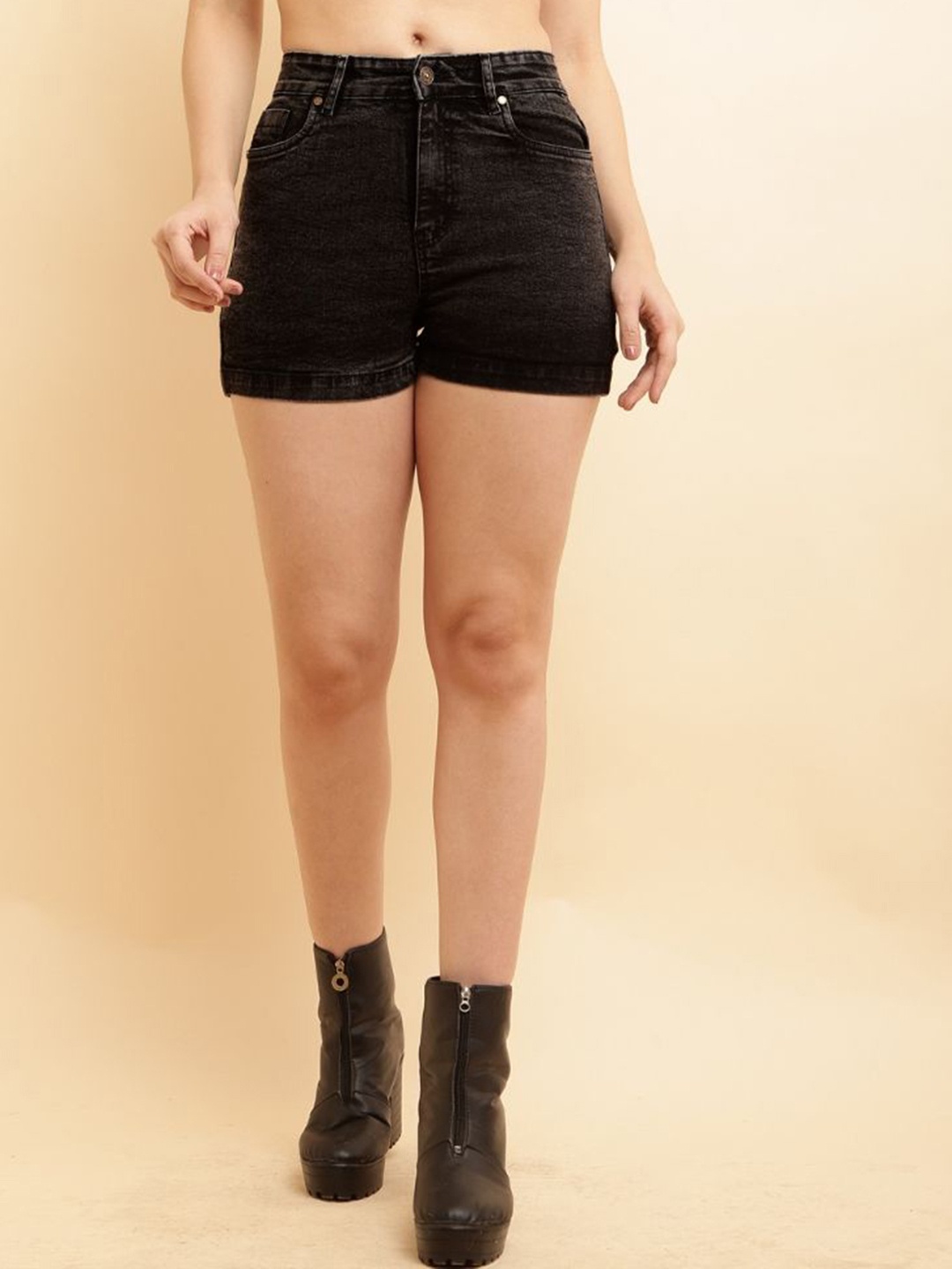 

PUELLA Women High-Rise Denim Shorts, Black