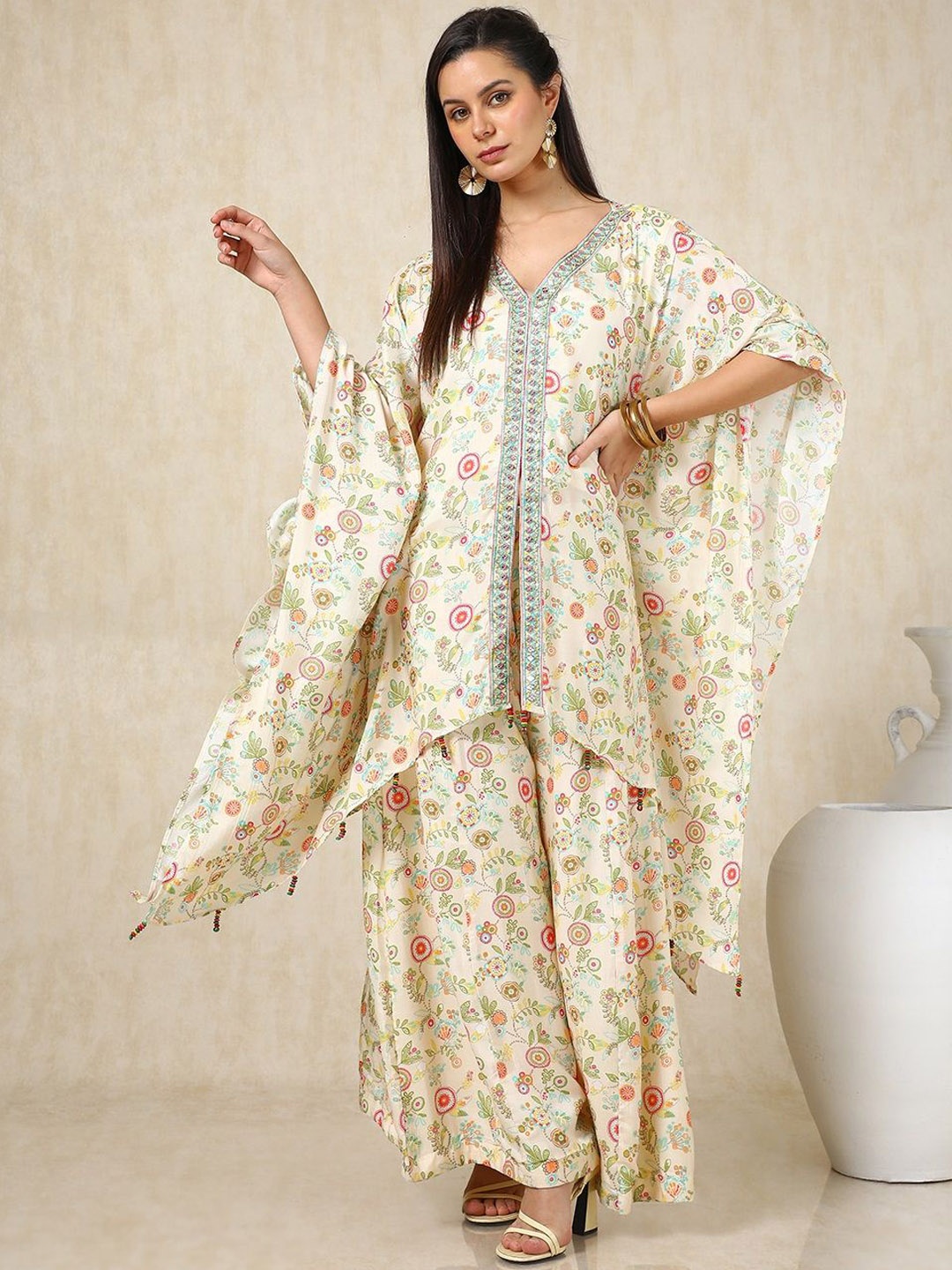 

Soch Floral Printed Kaftan Kurta with Palazzos, Cream