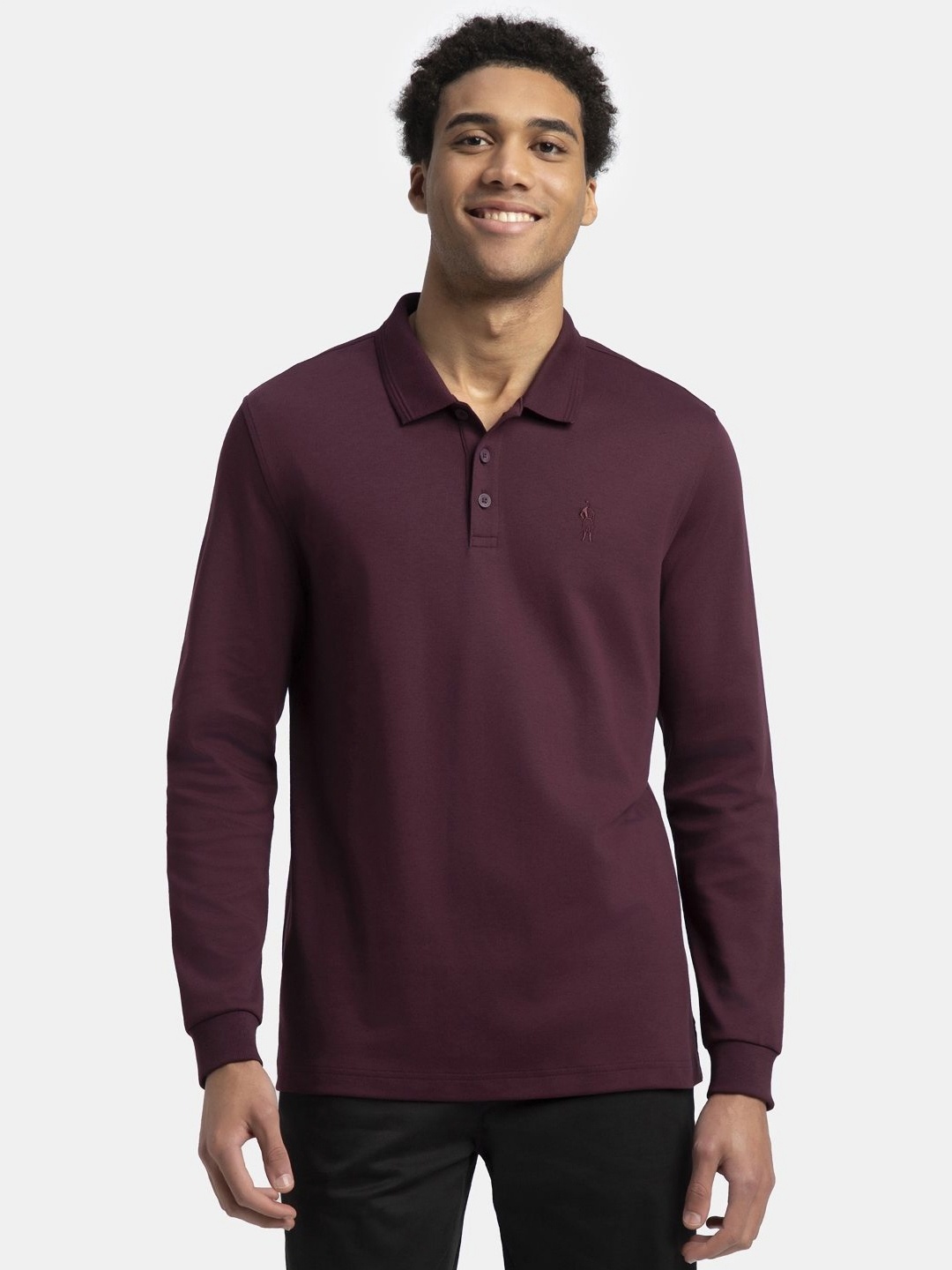 

Jockey Super Combed Cotton Rich Solid Full Sleeve Polo Tshirt with Ribbed Cuffs - 3914, Red