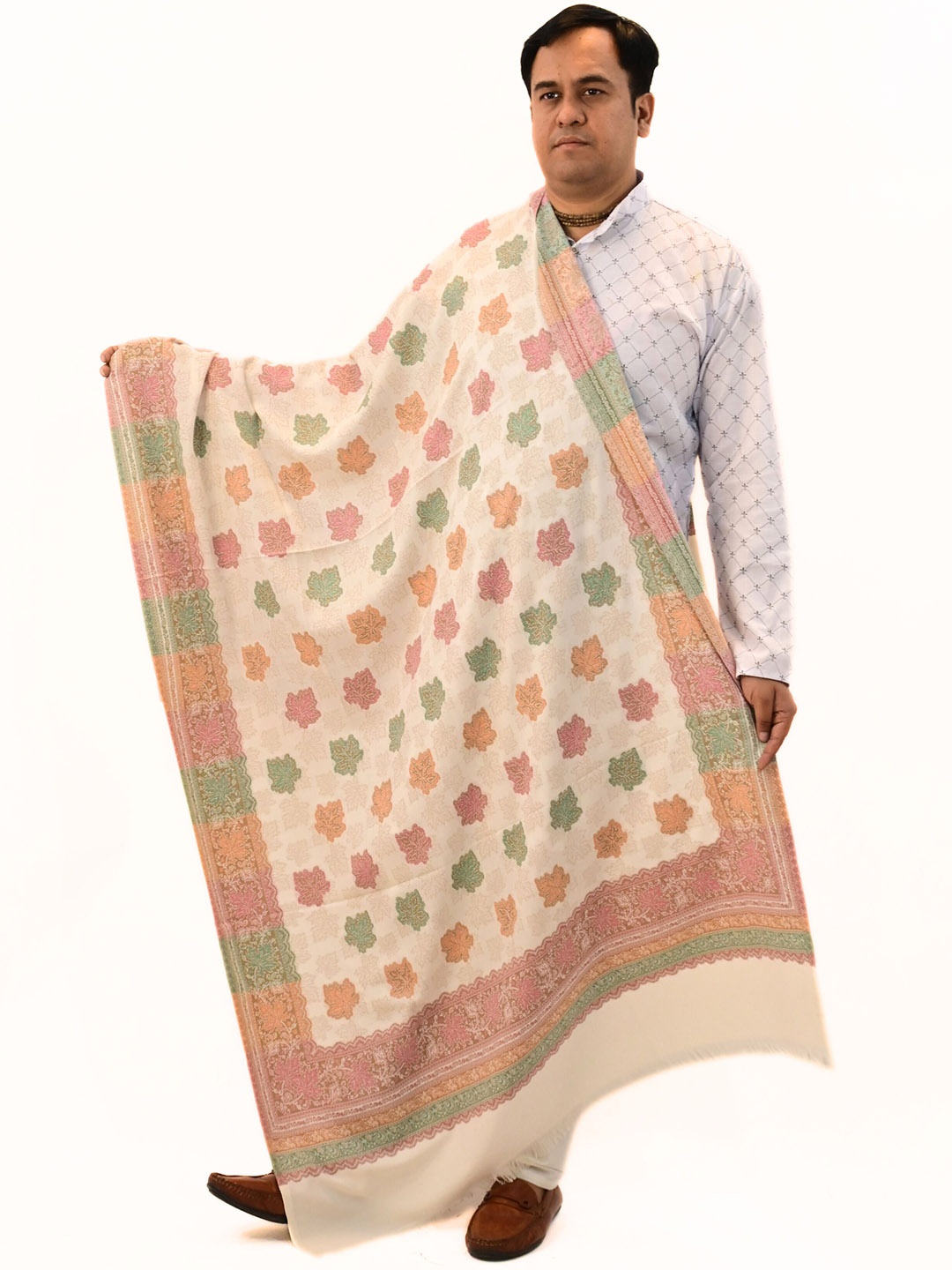 

Vrinde Men Ethnic Motifs Printed Woollen Shawl, White