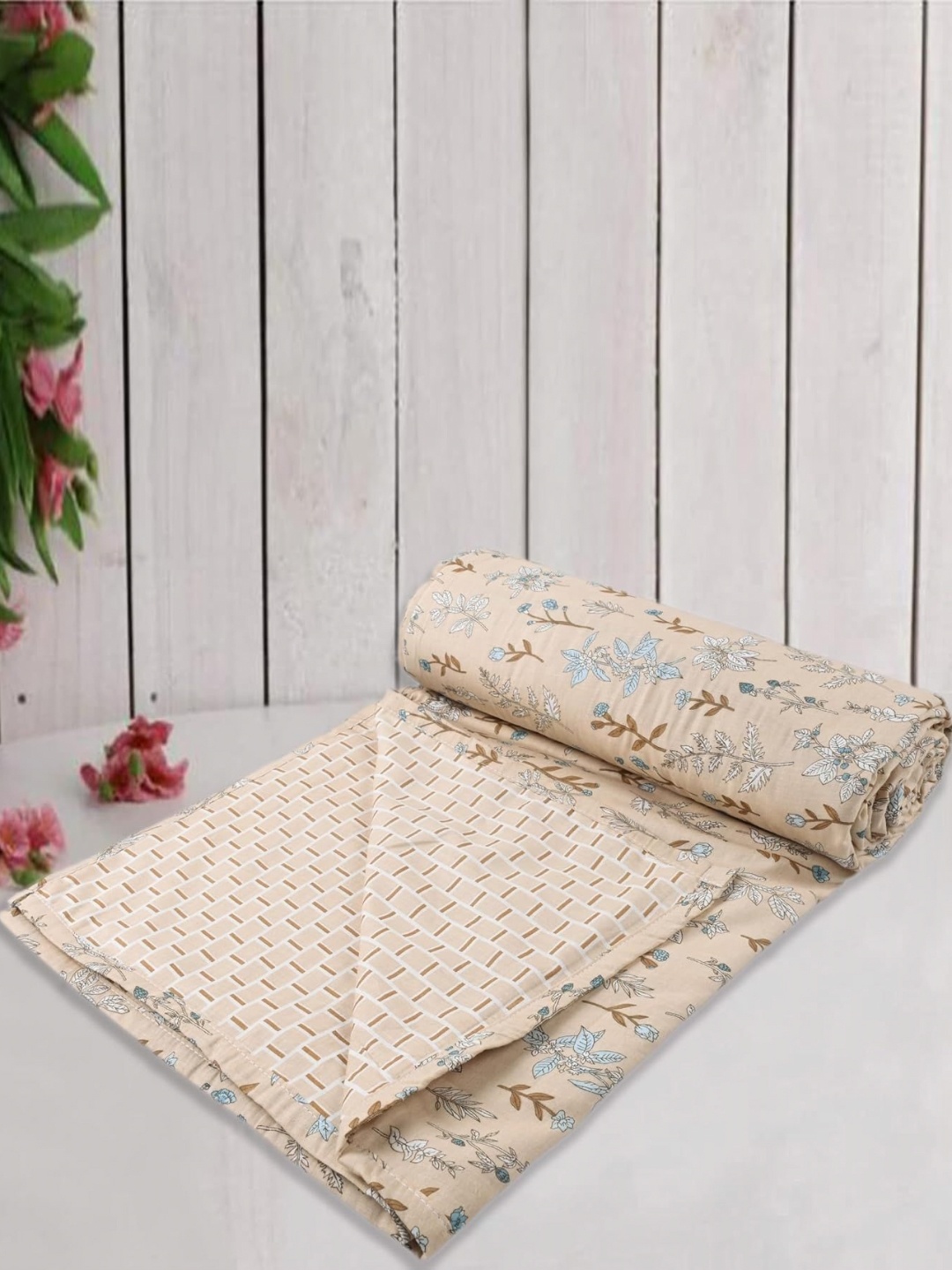 

Trance Home Linen Beige & Green Floral 150 GSM Single Bed Dohar