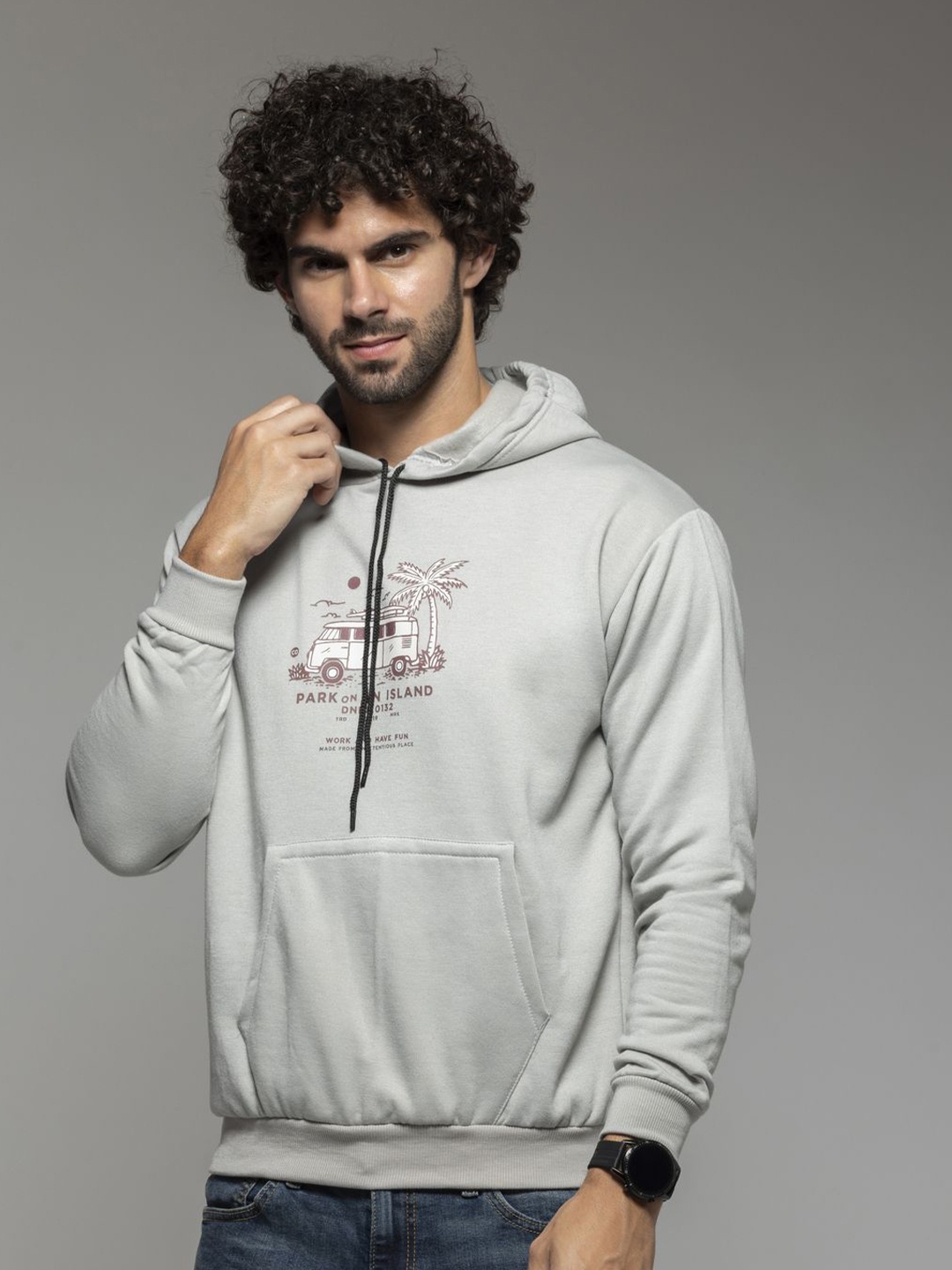 

OCTICS Men Hooded Graphic Sweatshirt, Grey