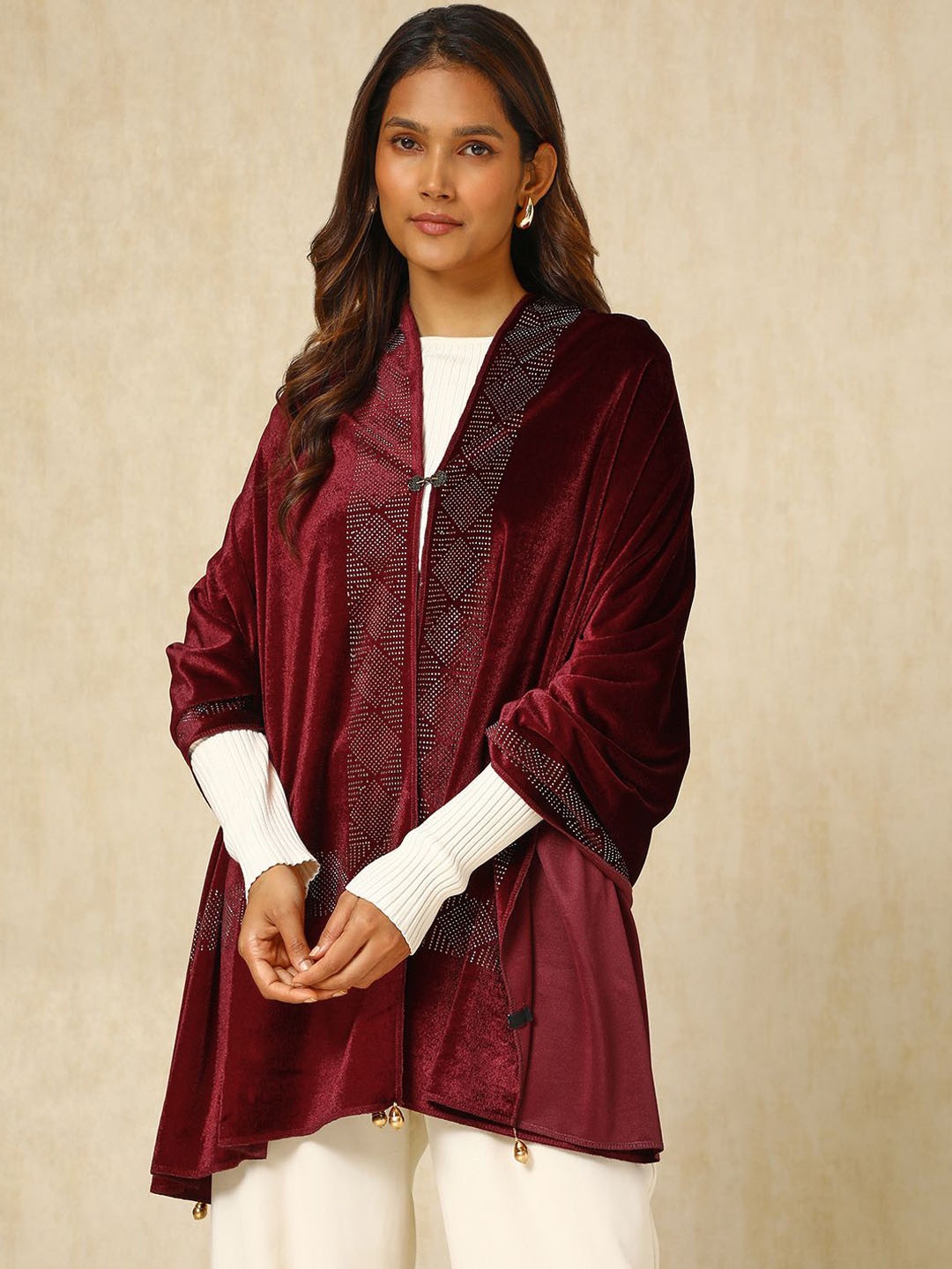 

Soch Beads and Stones Velvet Shawl, Maroon