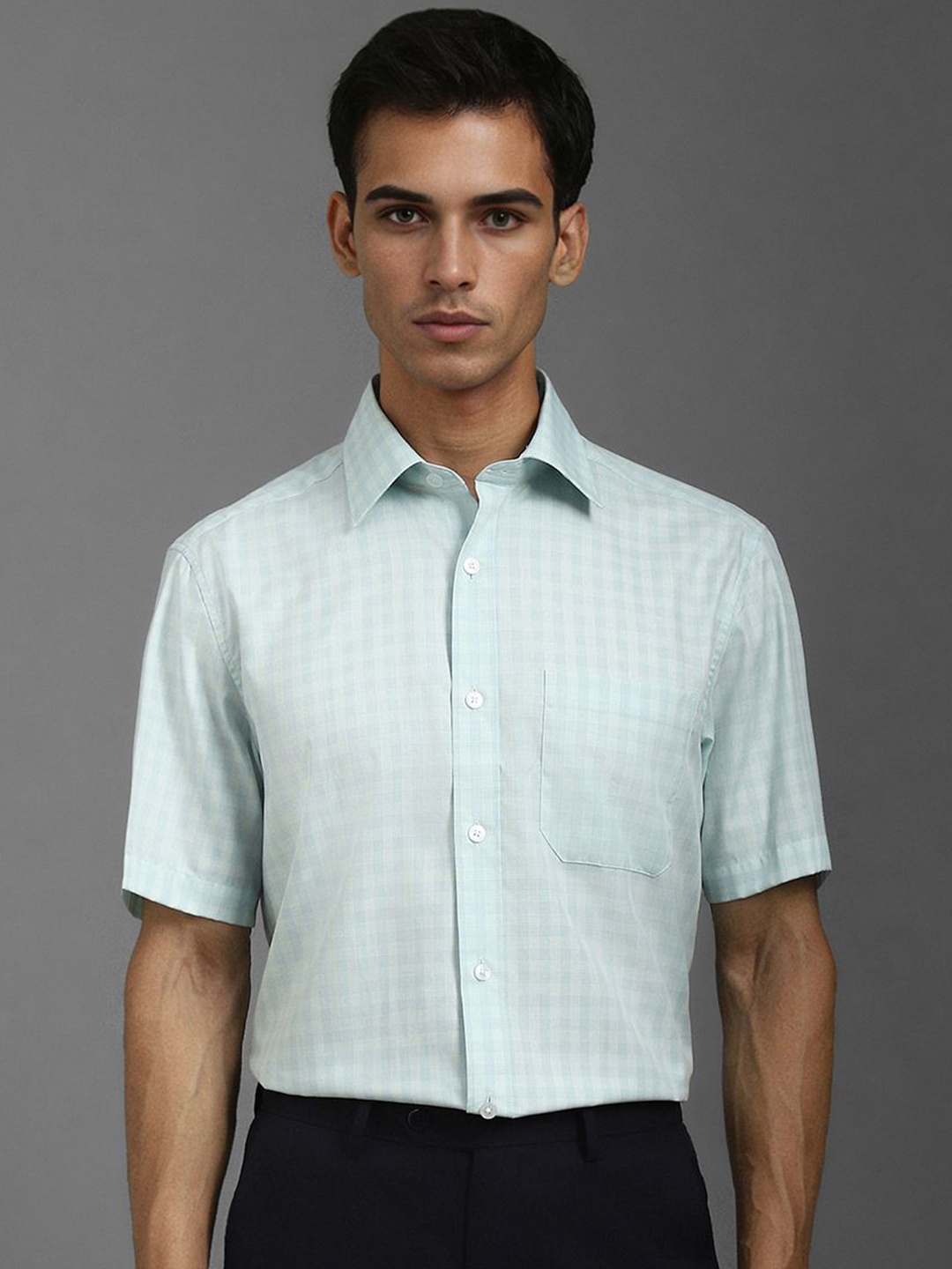 

Louis Philippe Men's Pure Cotton Classic Fit Micro-Checked Formal Shirt, Green